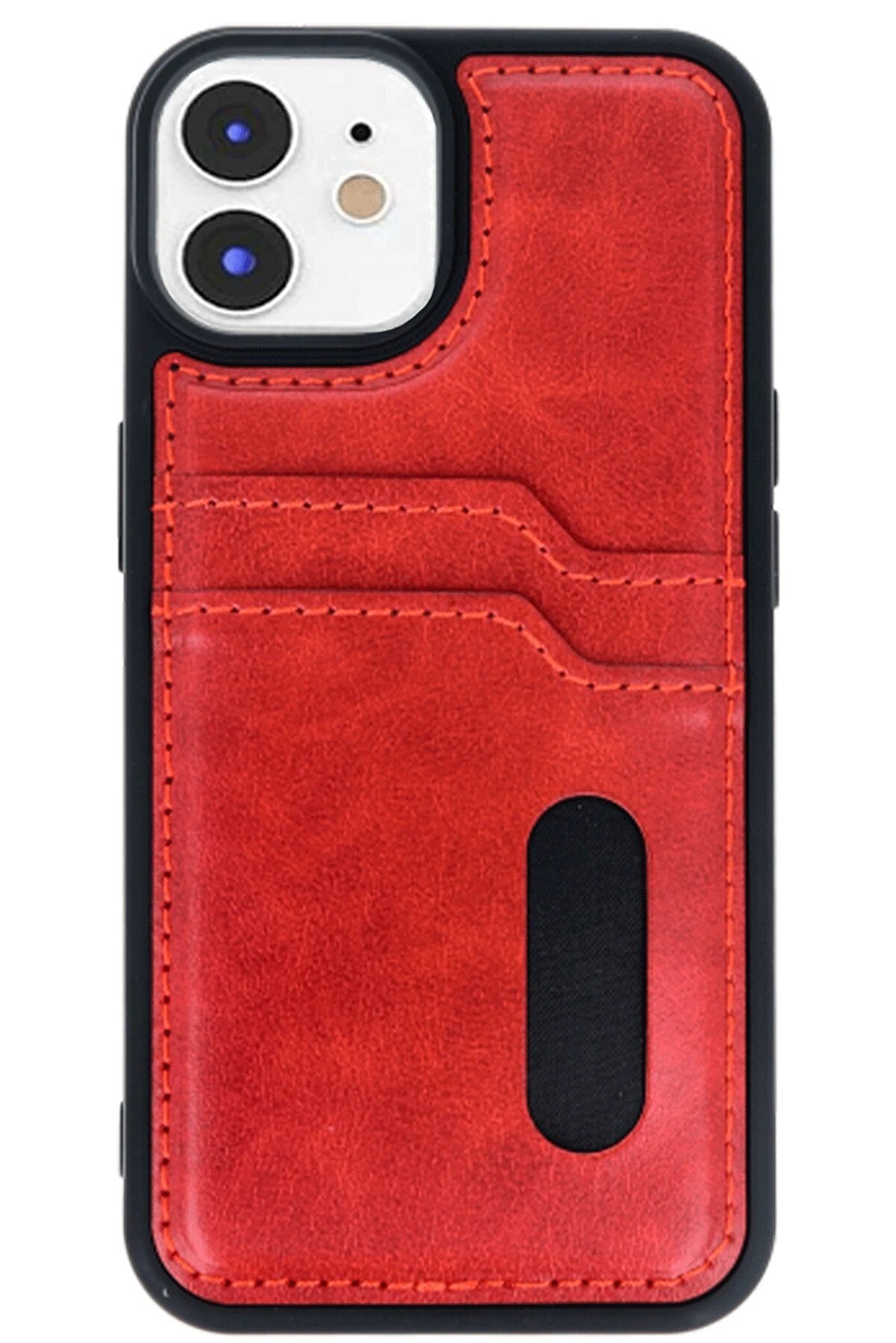 İphone 11 Kılıf Sara Kartvi̇zi̇tli̇ Deri̇ Kılıf - Kırmızı - Dropx9112-9663