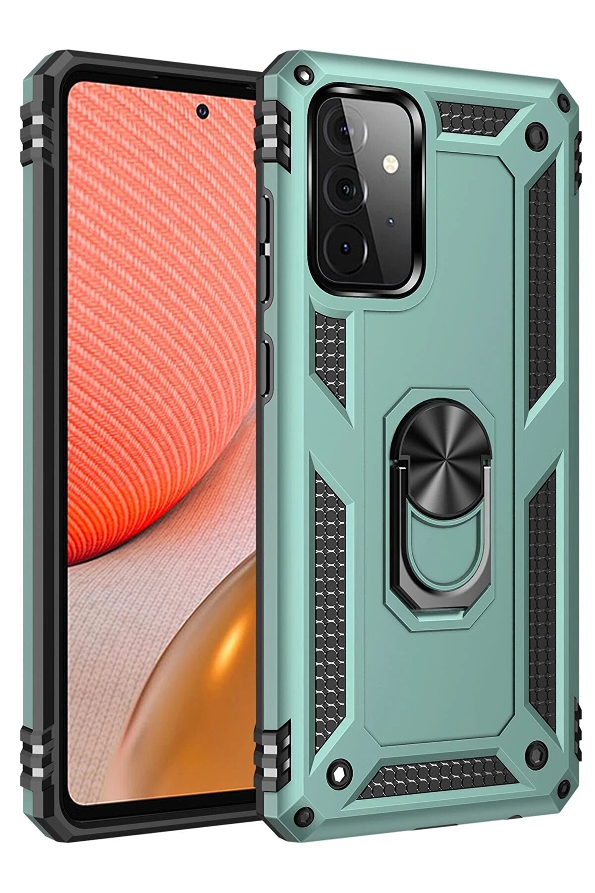 CepteToptan Samsung Galaxy A72 Kılıf Sofya Yüzüklü Silikon Kapak - Yeşil - DROPX9848-2899