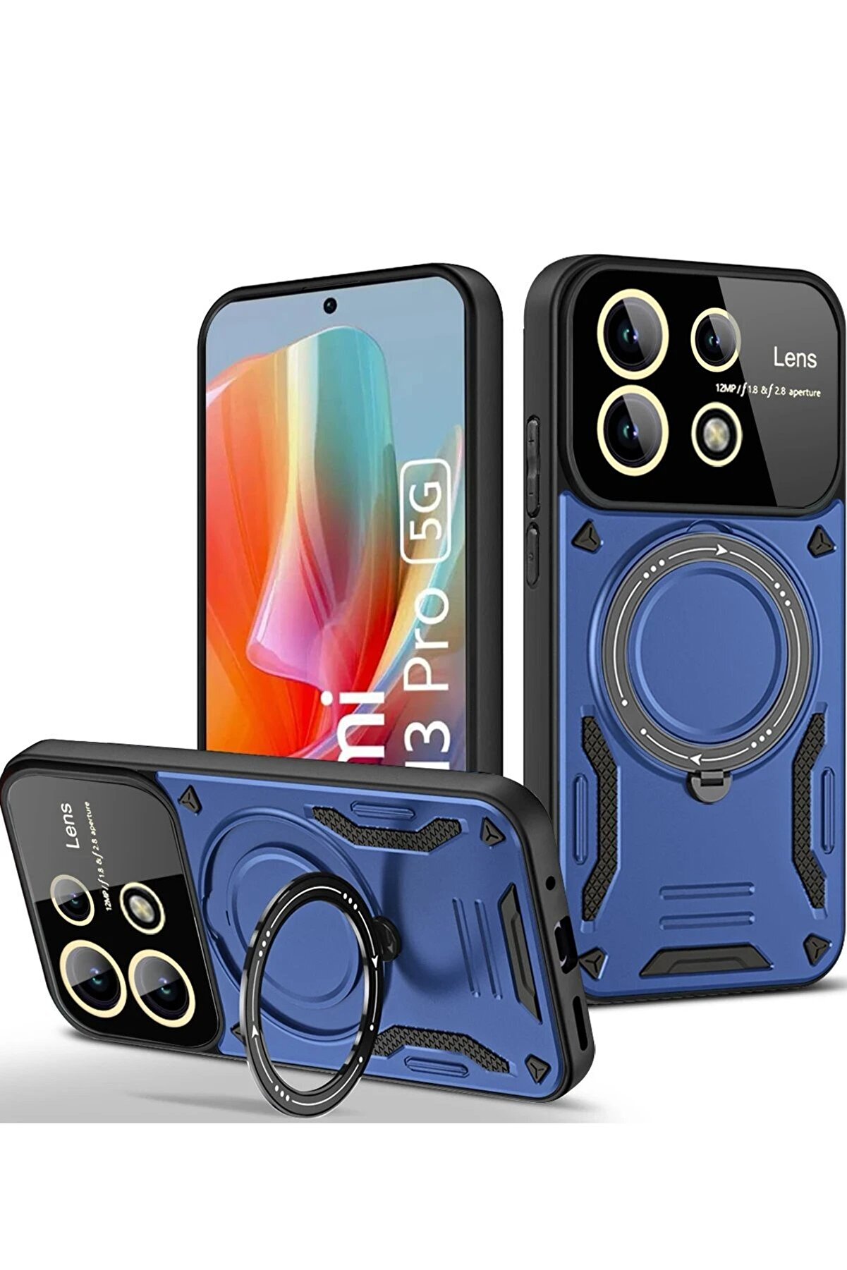 CepteToptan Xiaomi Redmi Note 13 Pro 4G Kılıf Joy Lens Standlı Kapak - Lacivert - DROPX4159-3430