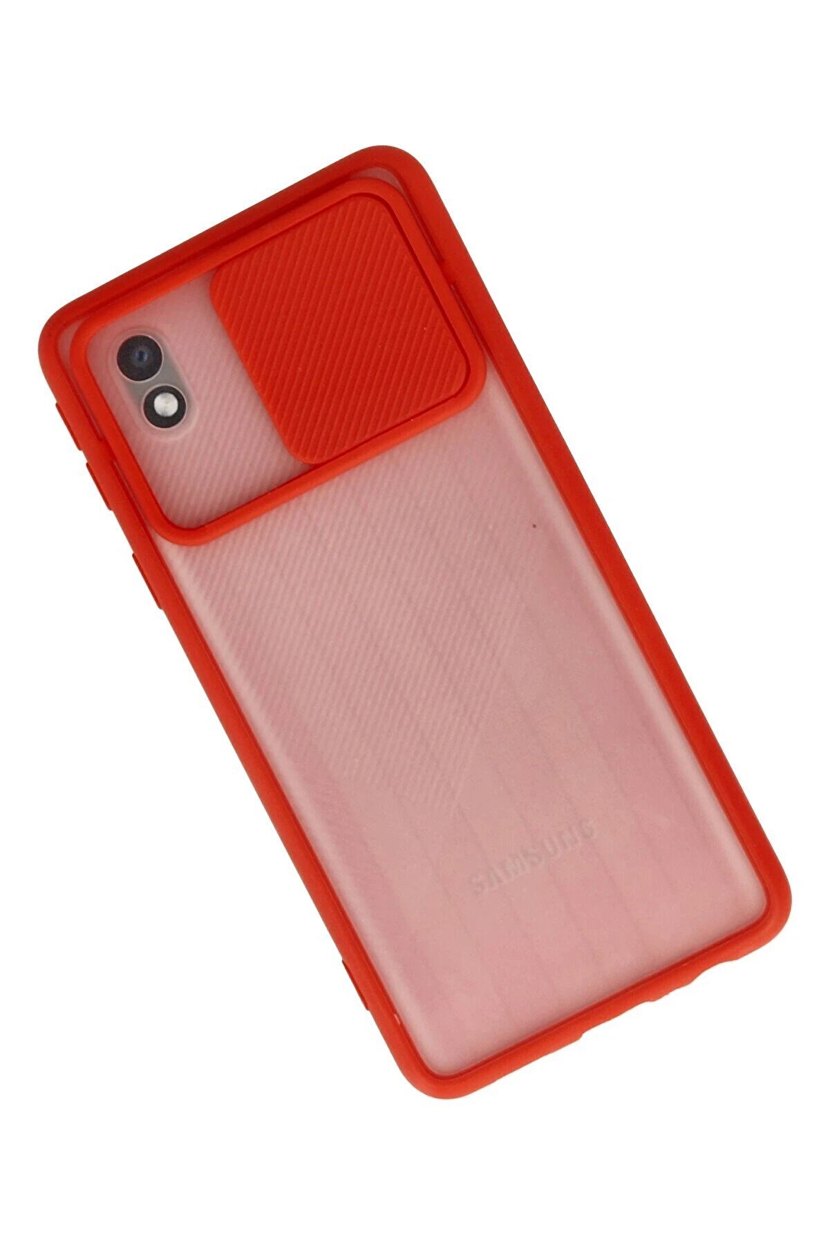 Samsung Galaxy A01 Core Kılıf Palm Buzlu Kamera Sürgülü Si̇li̇kon - Kırmız - Dropx8056-5393