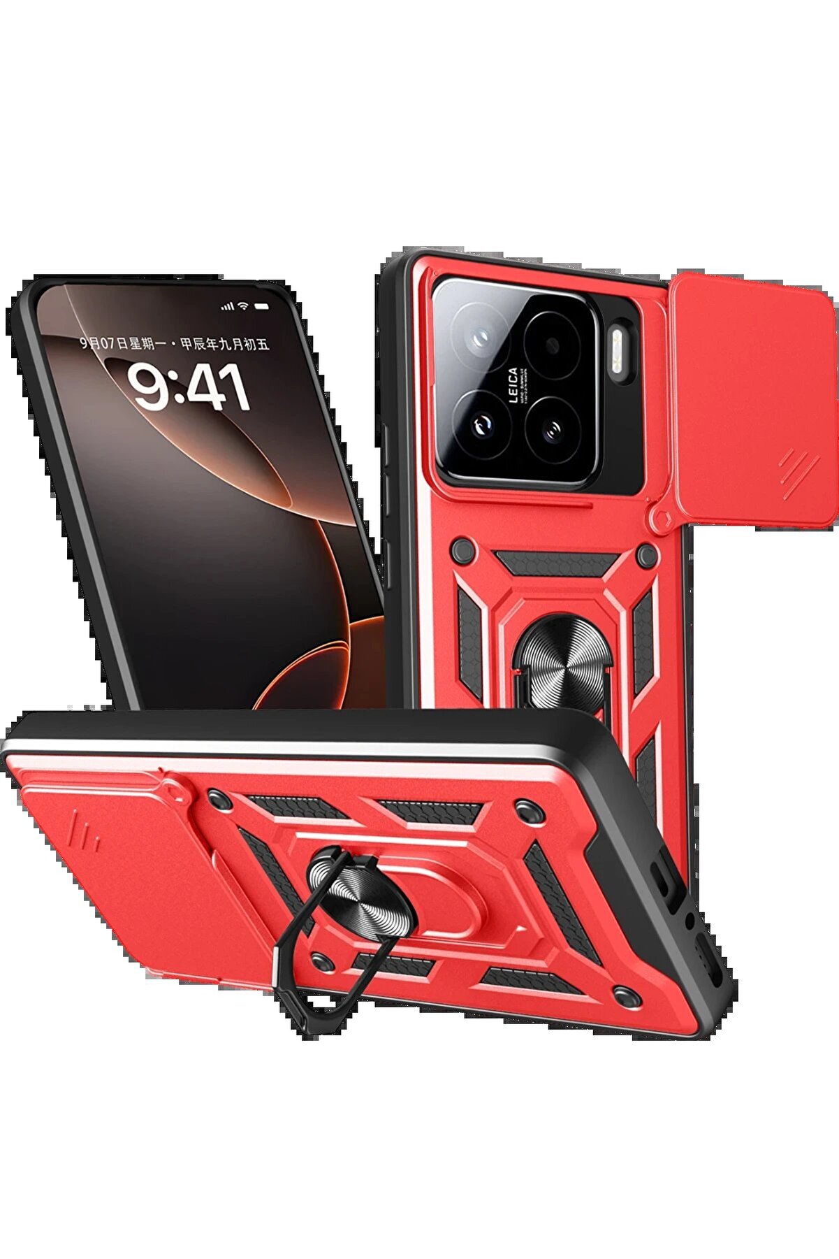 CepteToptan Xiaomi Mi 15 Kılıf Pars Lens Yüzüklü Silikon - Kırmızı - DROPX8286-9221