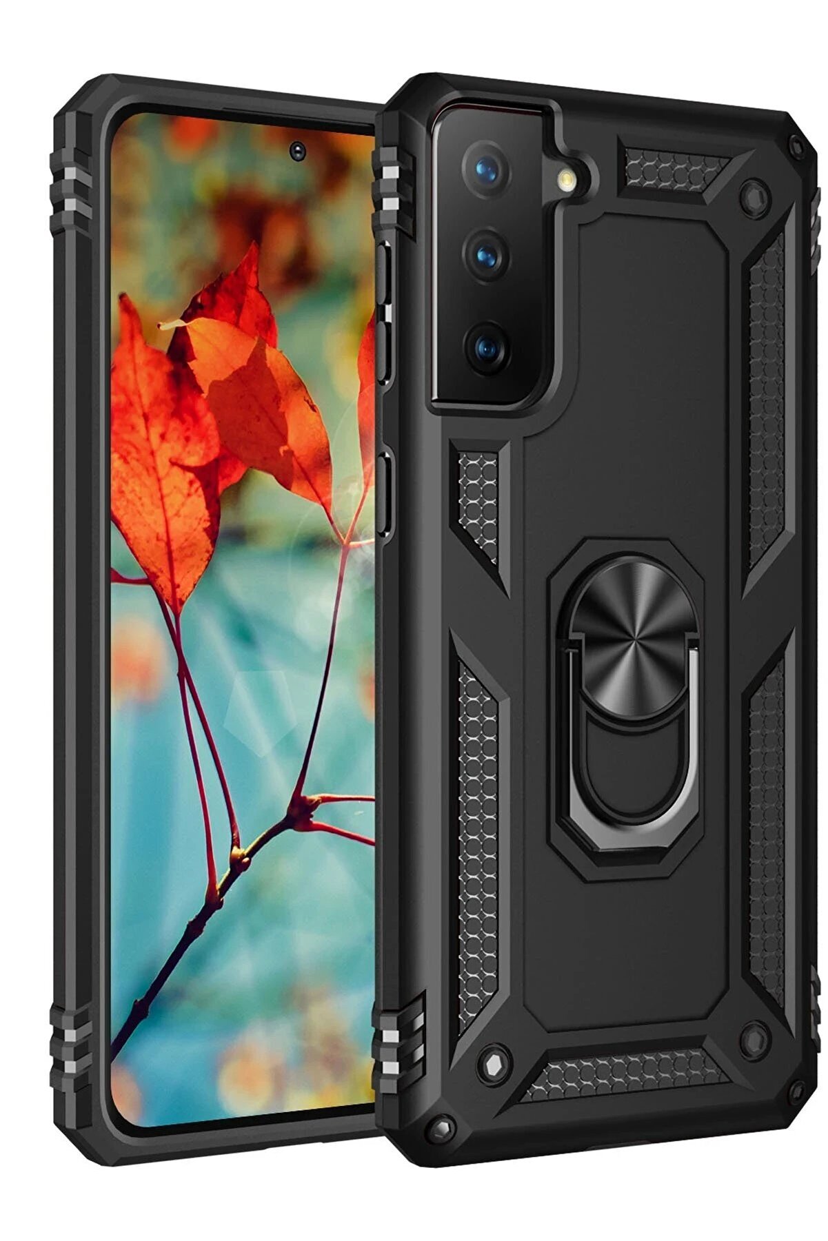 CepteToptan Samsung Galaxy S21 Kılıf Sofya Yüzüklü Silikon Kapak - Siyah - DROPX4682-2406