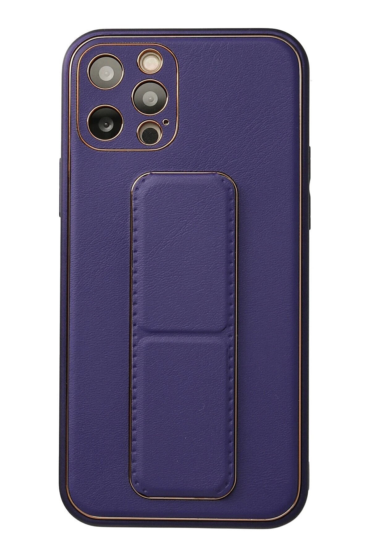 CepteToptan iPhone 12 Pro Kılıf Coco Deri Standlı Kapak - Mor - DROPX2184-5851