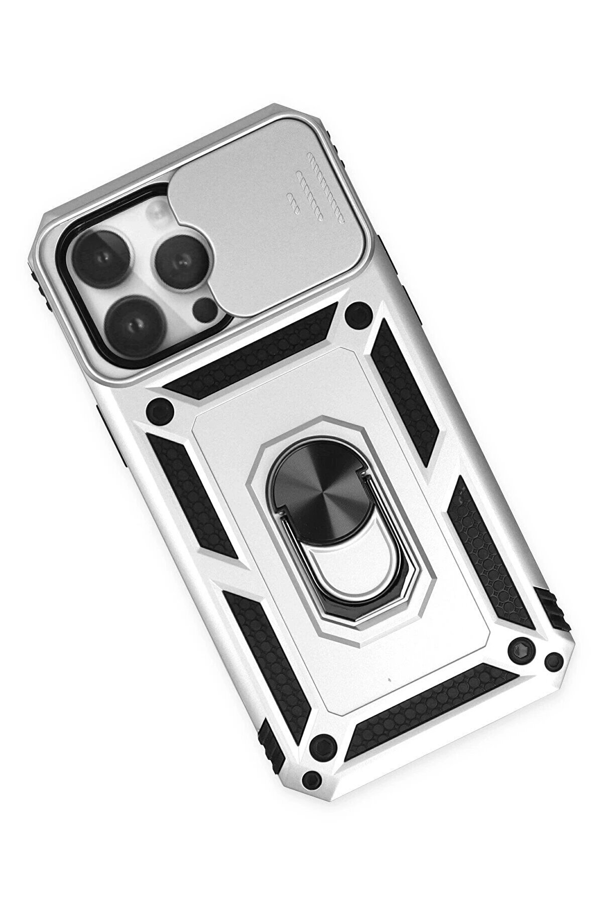 İphone 14 Pro Max Kılıf Pars Lens Yüzüklü Si̇li̇kon - Gümüş - Dropx2891-5722