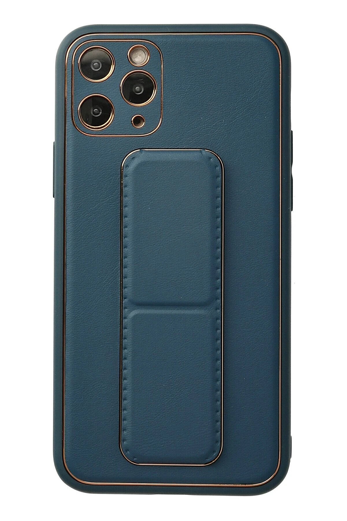 CepteToptan iPhone 11 Pro Kılıf Coco Deri Standlı Kapak - Mavi - DROPX9801-6758