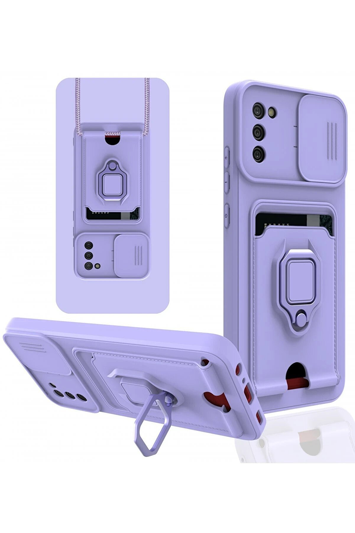 CepteToptan Samsung Galaxy A03S Kılıf Zuma Kartvizitli Yüzüklü Silikon - Lila - DROPX3712-9006