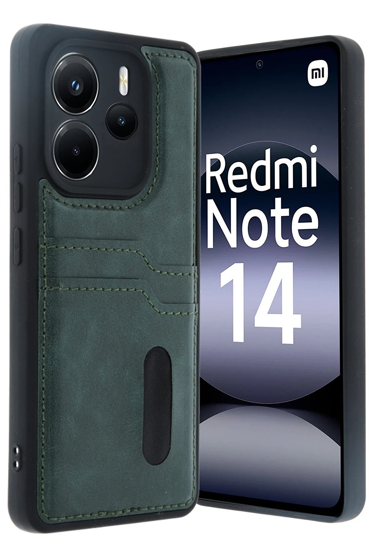 Xi̇aomi̇ Redmi̇ Note 14 4G Kılıf Sara Kartvi̇zi̇tli̇ Deri̇ Kılıf - Koyu Yeşi̇l - Dropx9309-4960