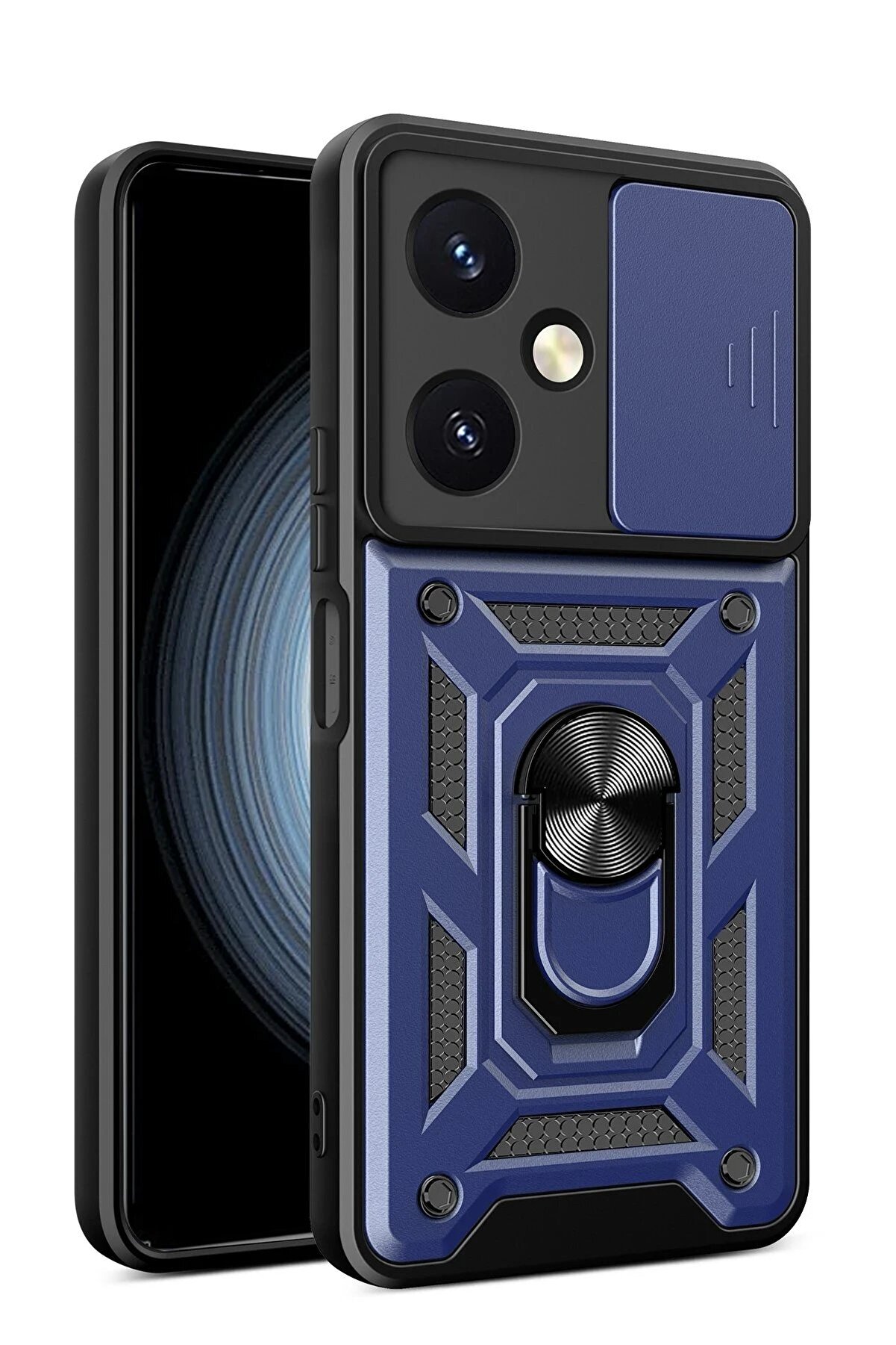 CepteToptan Vivo Y27 Kılıf Pars Lens Yüzüklü Silikon - Lacivert - DROPX1379-7262