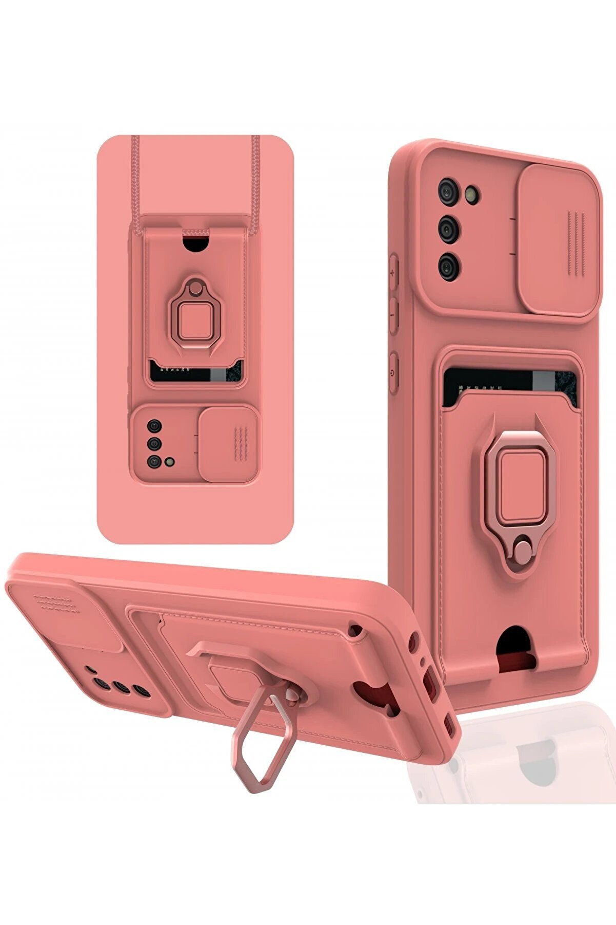 CepteToptan Samsung Galaxy A03S Kılıf Zuma Kartvizitli Yüzüklü Silikon - Pembe - DROPX1472-9141