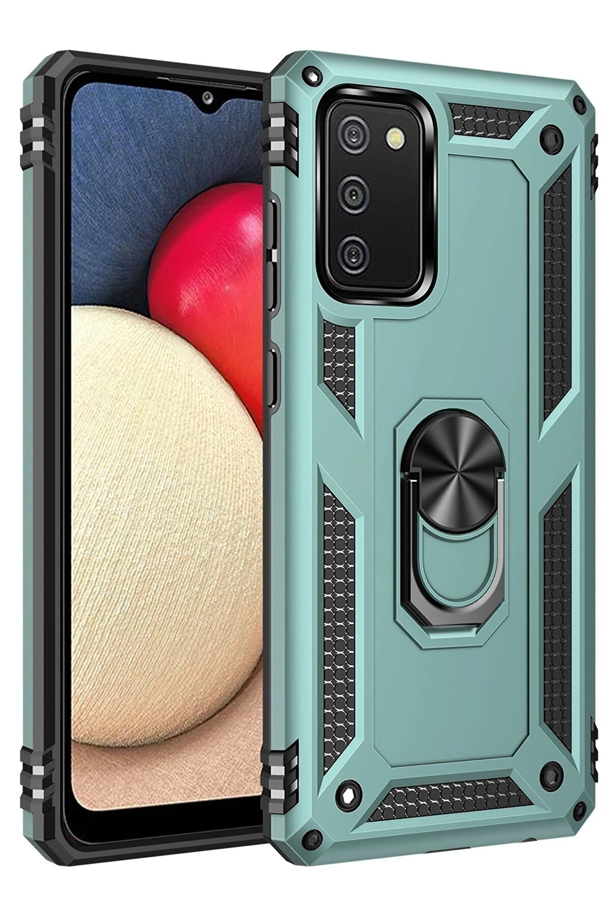 CepteToptan Samsung Galaxy A02S Kılıf Sofya Yüzüklü Silikon Kapak - Yeşil - DROPX8416-9792