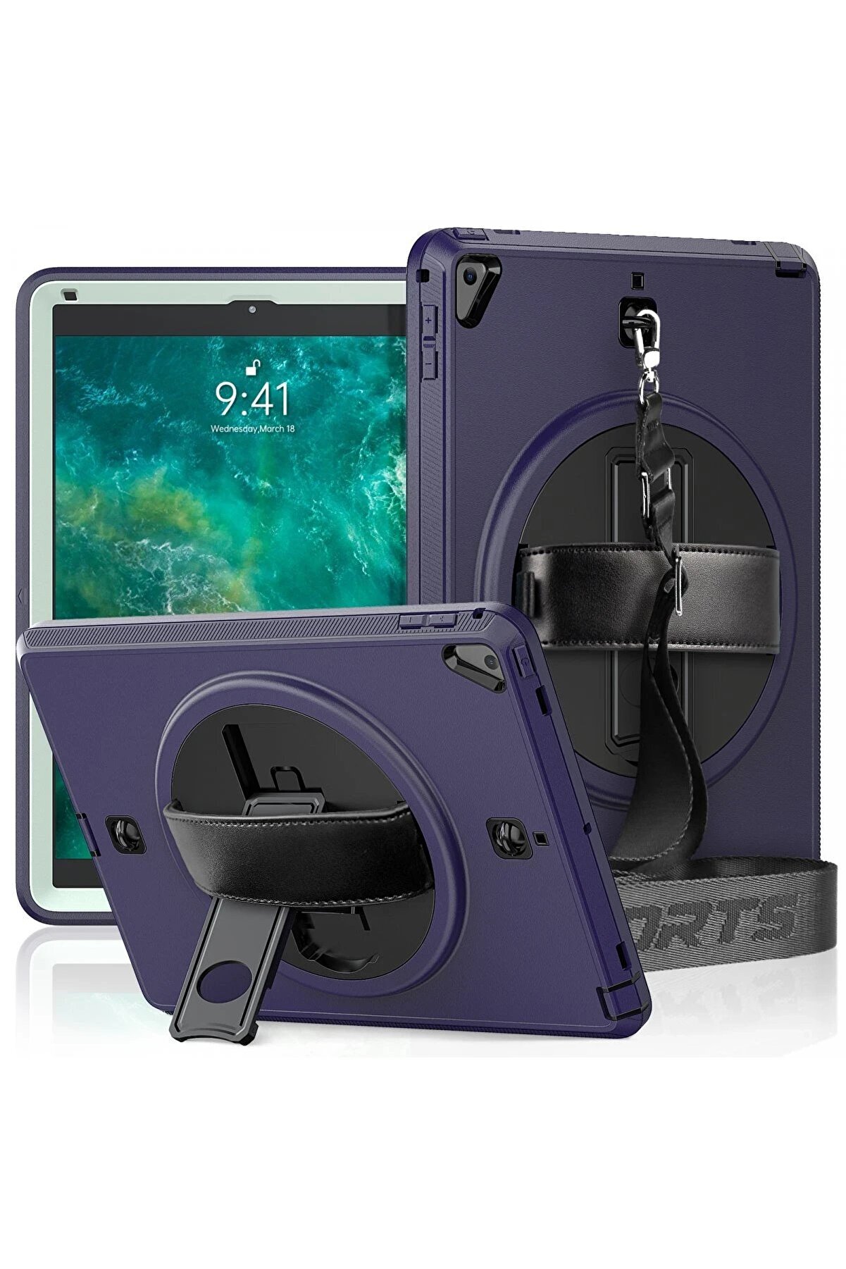 CepteToptan iPad 5 Air 9.7 Kılıf Strap-C Otterbox Tablet Kapak - Lacivert - DROPX8041-2153