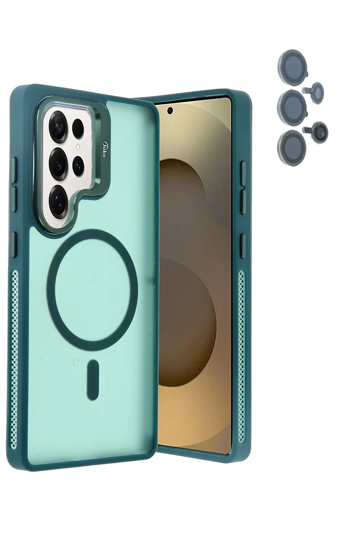 CepteToptan Samsung Galaxy S25 Ultra Flet Lens Magsafe Kapak - Koyu Yeşil - DROPX2583-3909