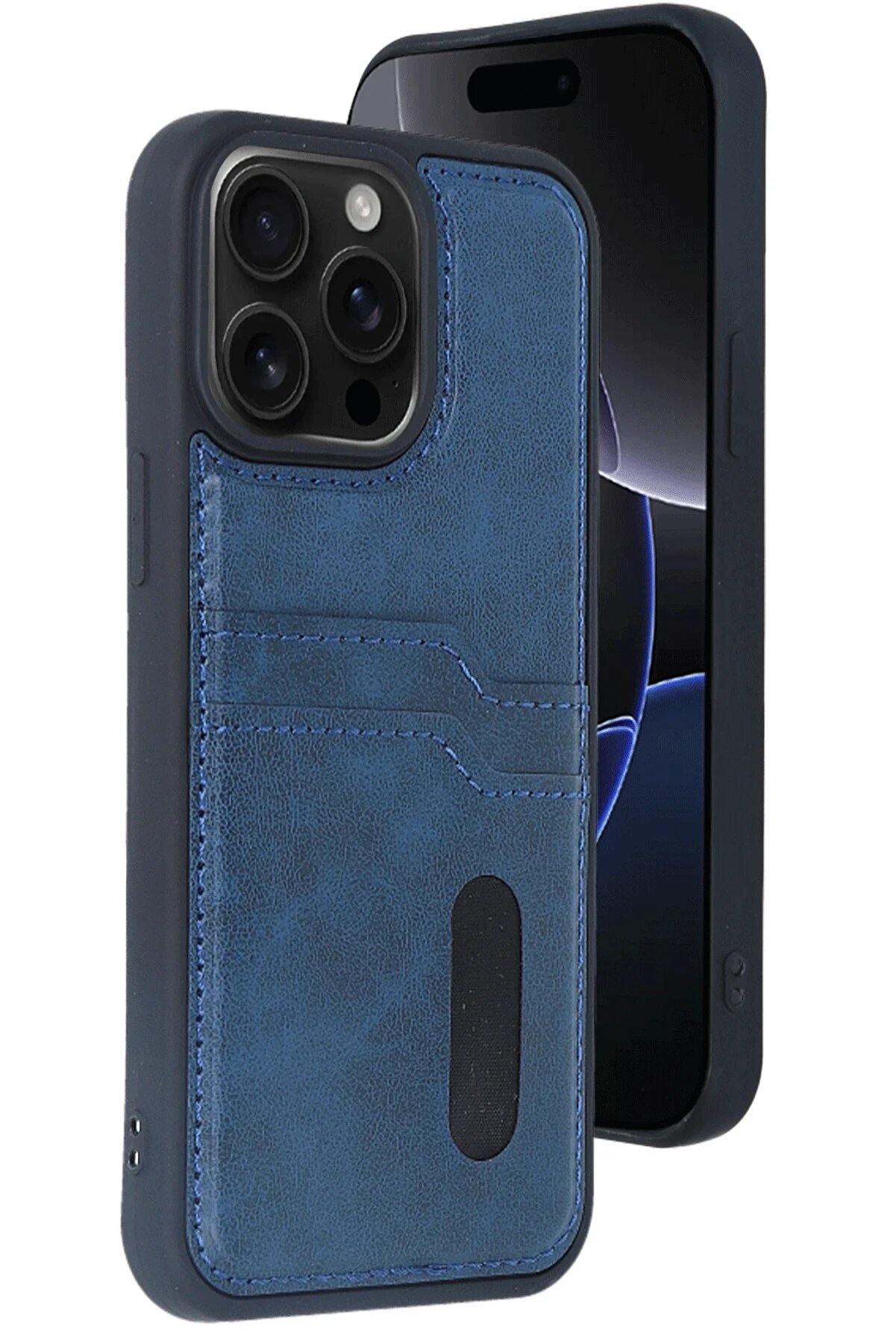CepteToptan iPhone 15 Pro Max Kılıf Sara Kartvizitli Deri Kılıf - Lacivert - DROPX2182-3153