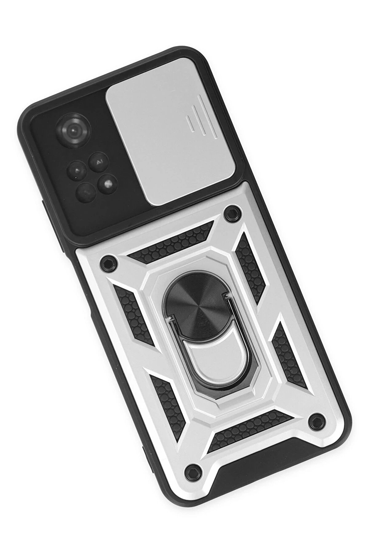 Xi̇aomi̇ Poco M4 Pro 4G Kılıf Pars Lens Yüzüklü Si̇li̇kon - Gümüş - Dropx4391-3958