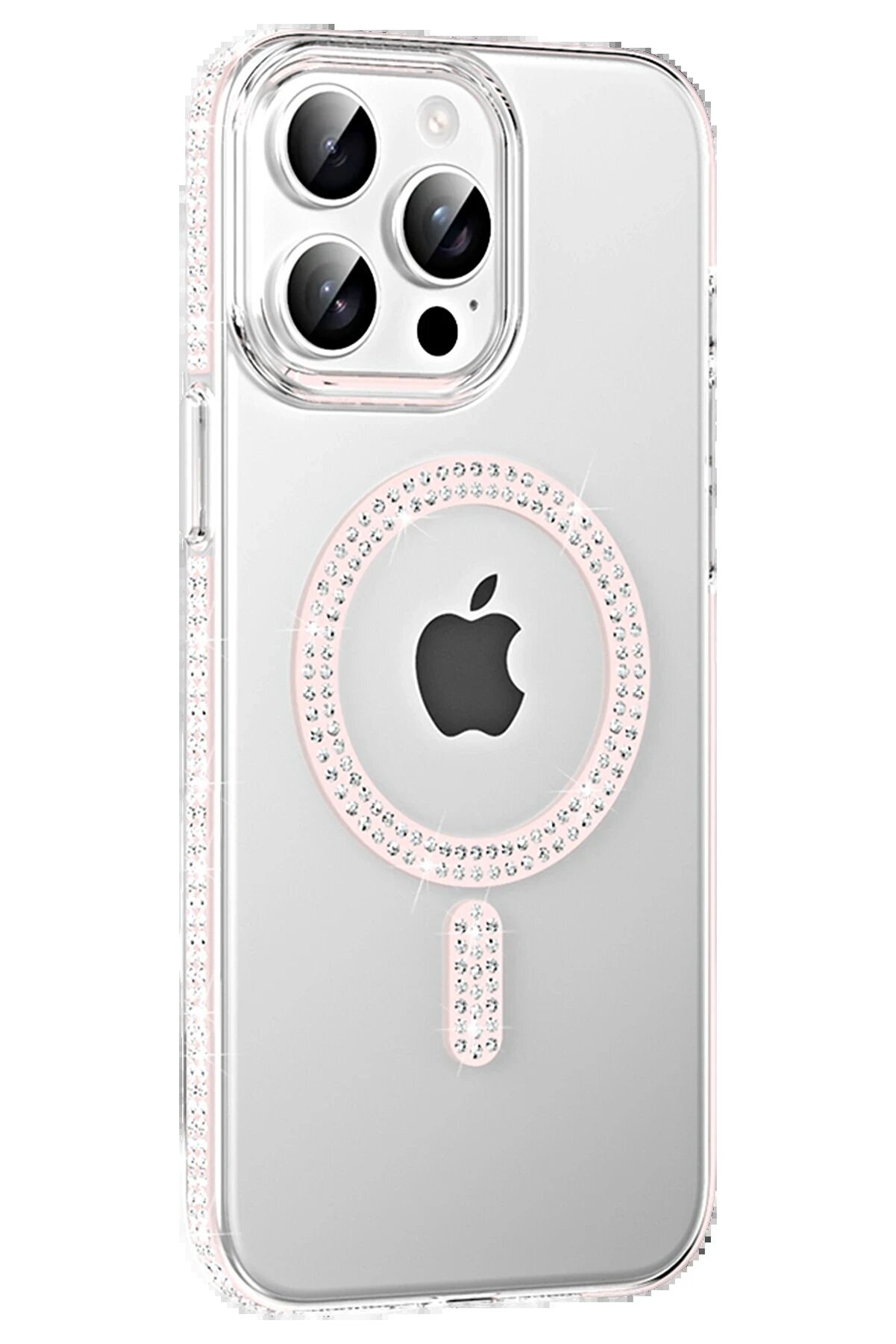 CepteToptan Apple iPhone 15 Pro Move Taşlı Magsafe Kapak - Gümüş - DROPX7368-4086