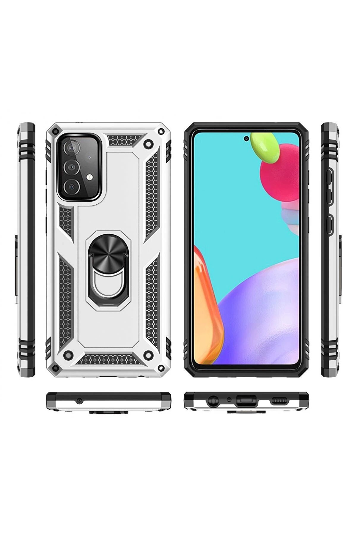 Samsung Galaxy A53 5G Kılıf Sofya Yüzüklü Si̇li̇kon Kapak - Gümüş - Dropx5283-1514