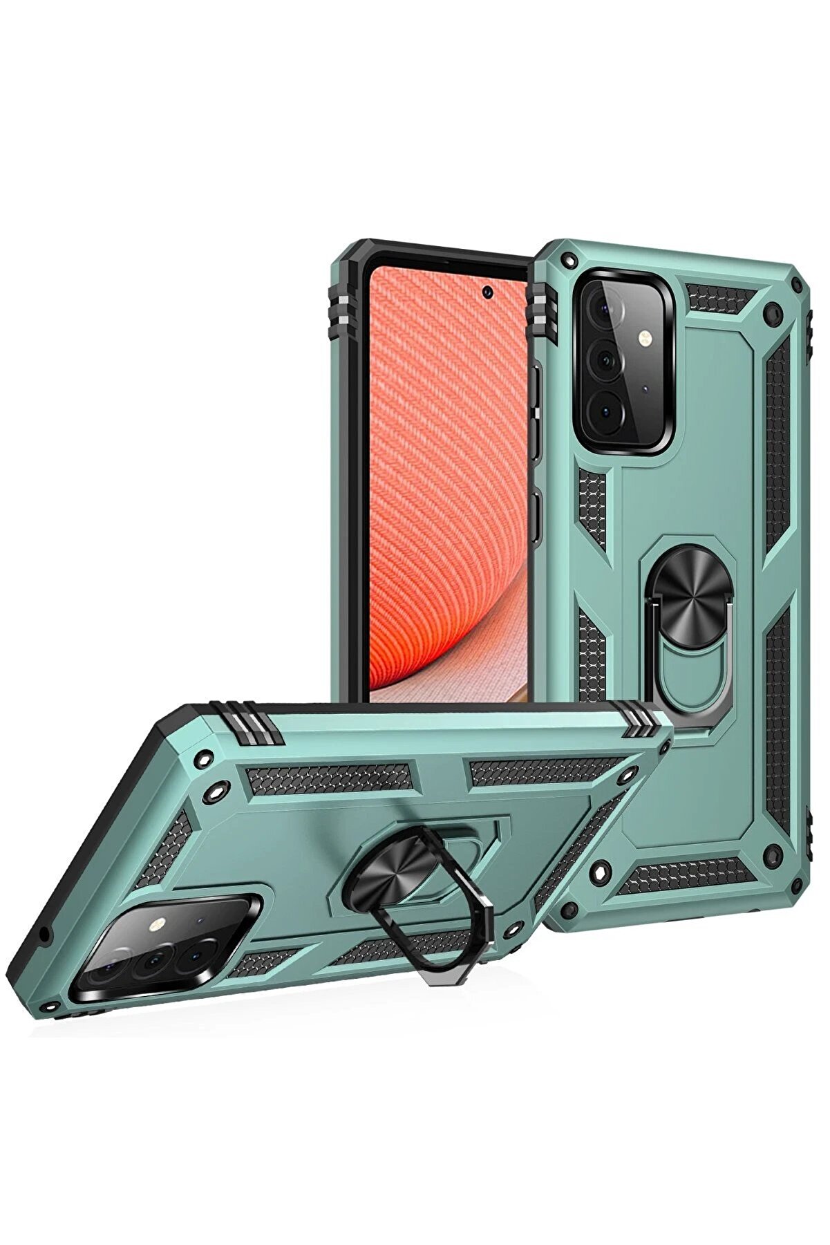 Samsung Galaxy A72 Kılıf Sofya Yüzüklü Si̇li̇kon Kapak - Yeşi̇l - Dropx9848-2899