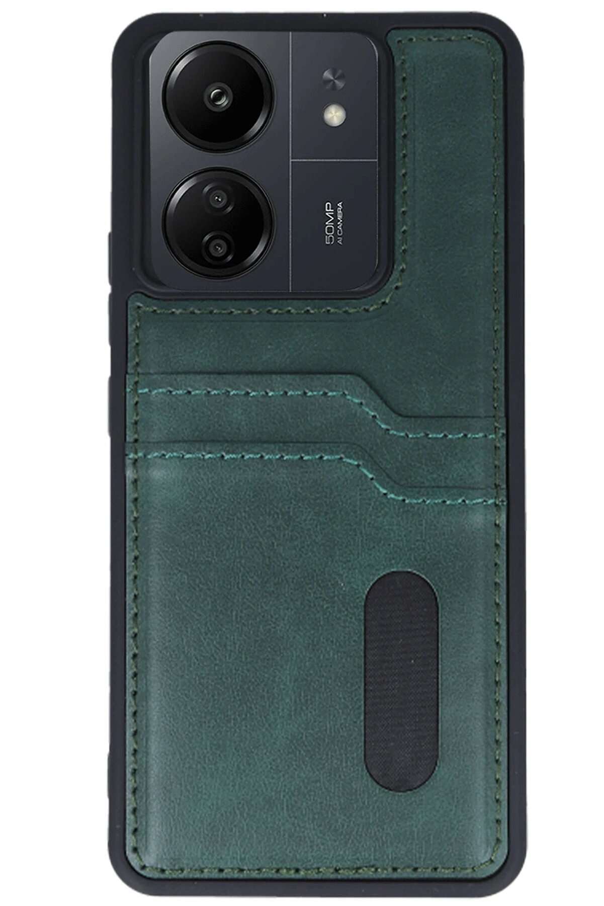 Xi̇aomi̇ Redmi̇ 13C Kılıf Sara Kartvi̇zi̇tli̇ Deri̇ Kılıf - Koyu Yeşi̇l - Dropx9235-5214