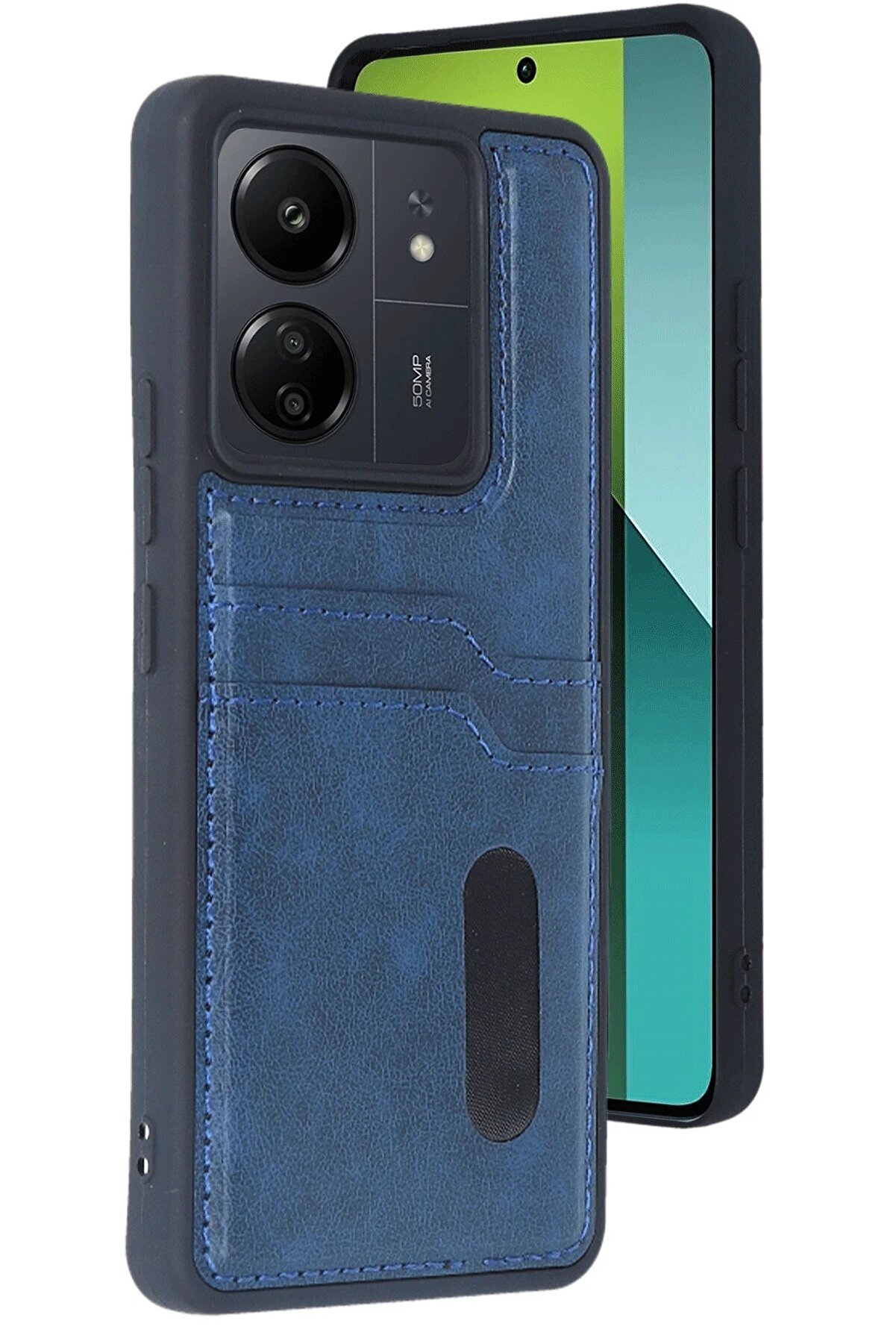 CepteToptan Xiaomi Redmi 13C Kılıf Sara Kartvizitli Deri Kılıf - Lacivert - DROPX3780-6032