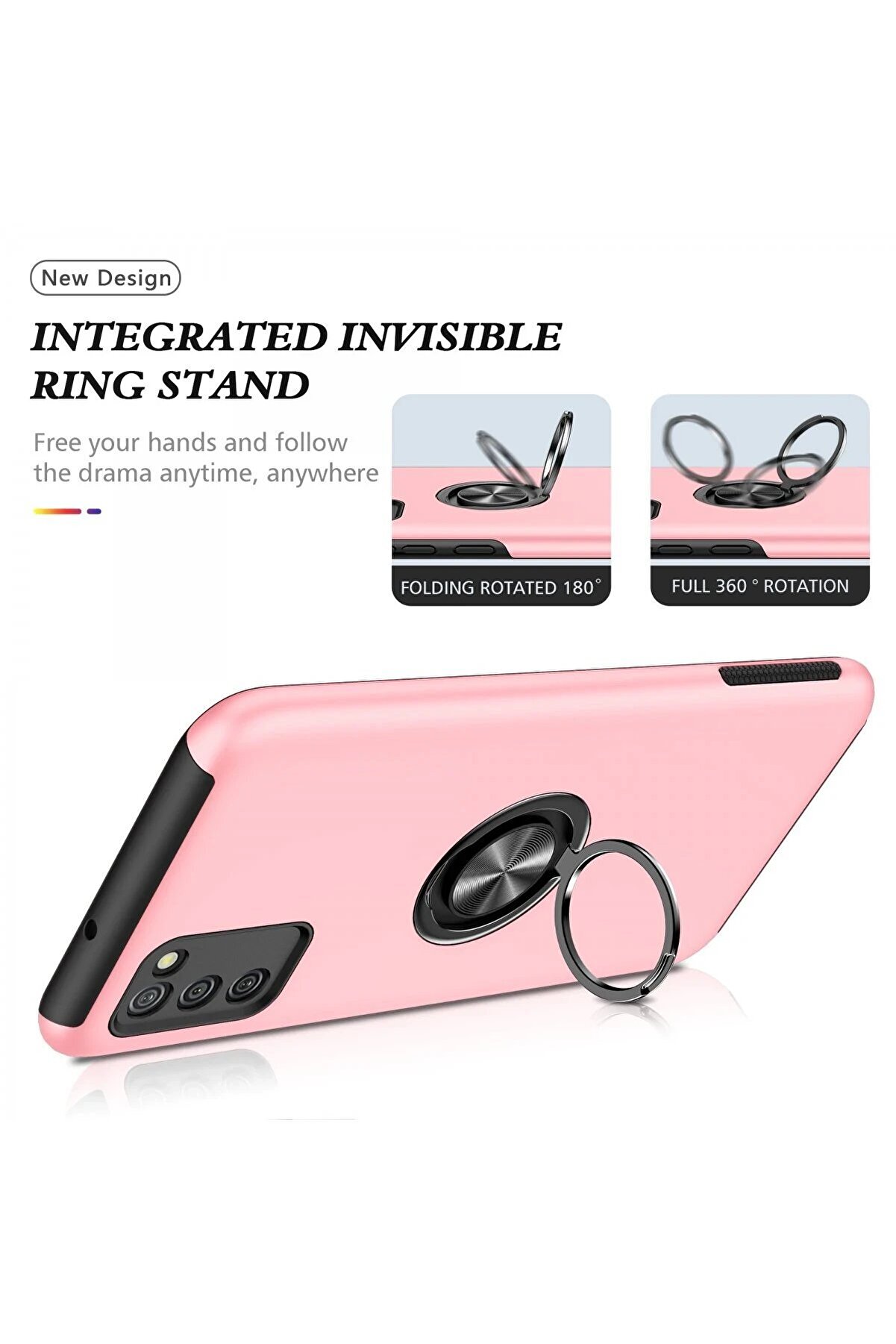 Samsung Galaxy A02S Kılıf Eli̇t Yüzüklü Kapak - Pembe - Dropx9010-6510