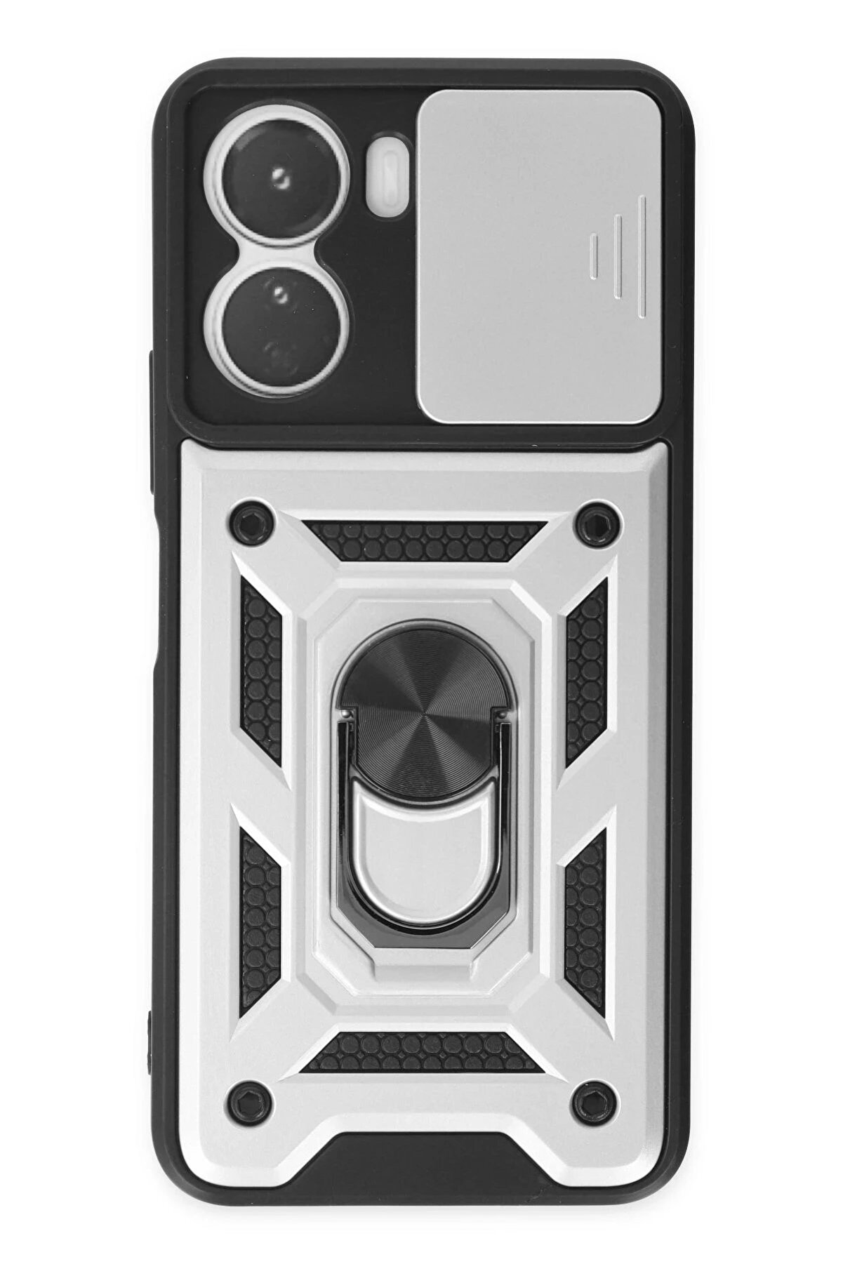 CepteToptan Vivo Y16 Kılıf Pars Lens Yüzüklü Silikon - Gümüş - DROPX8731-3775