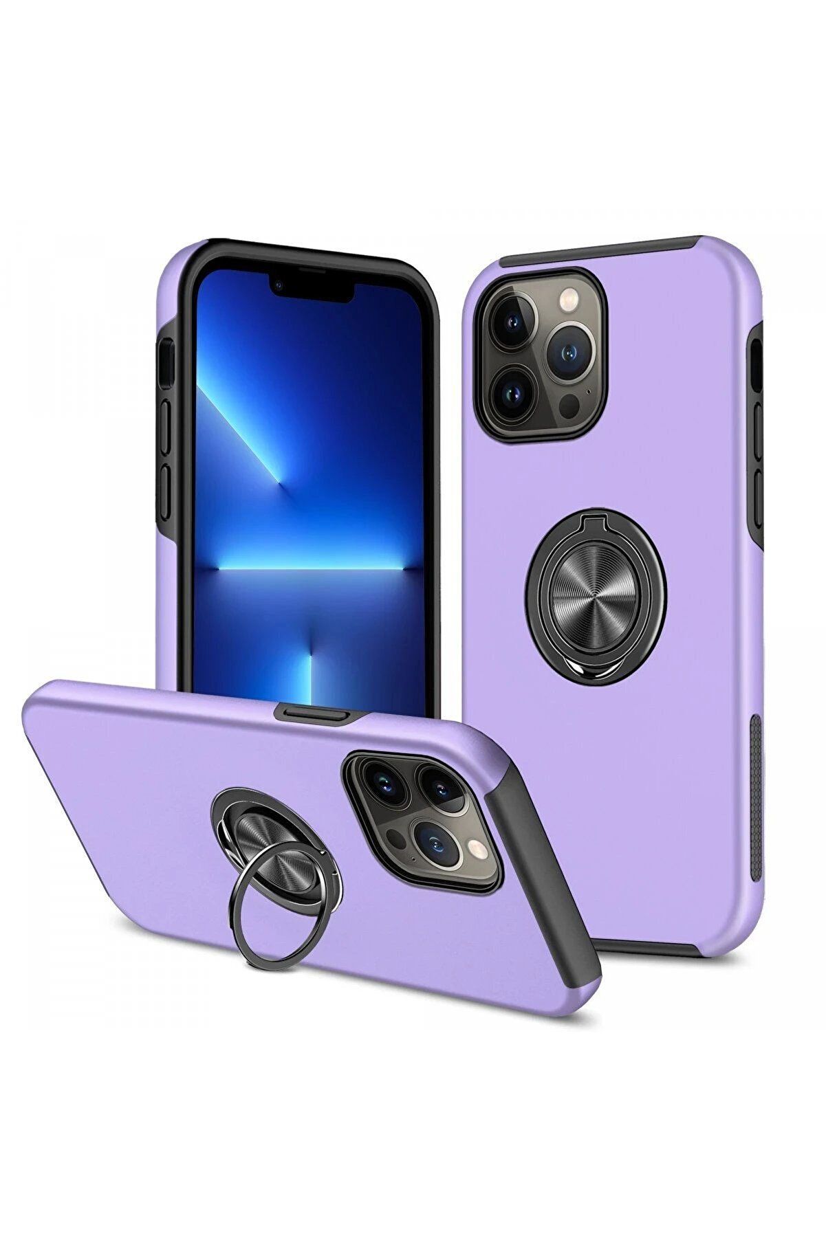 CepteToptan iPhone 13 Pro Kılıf Elit Yüzüklü Kapak - Mor - DROPX5012-7998