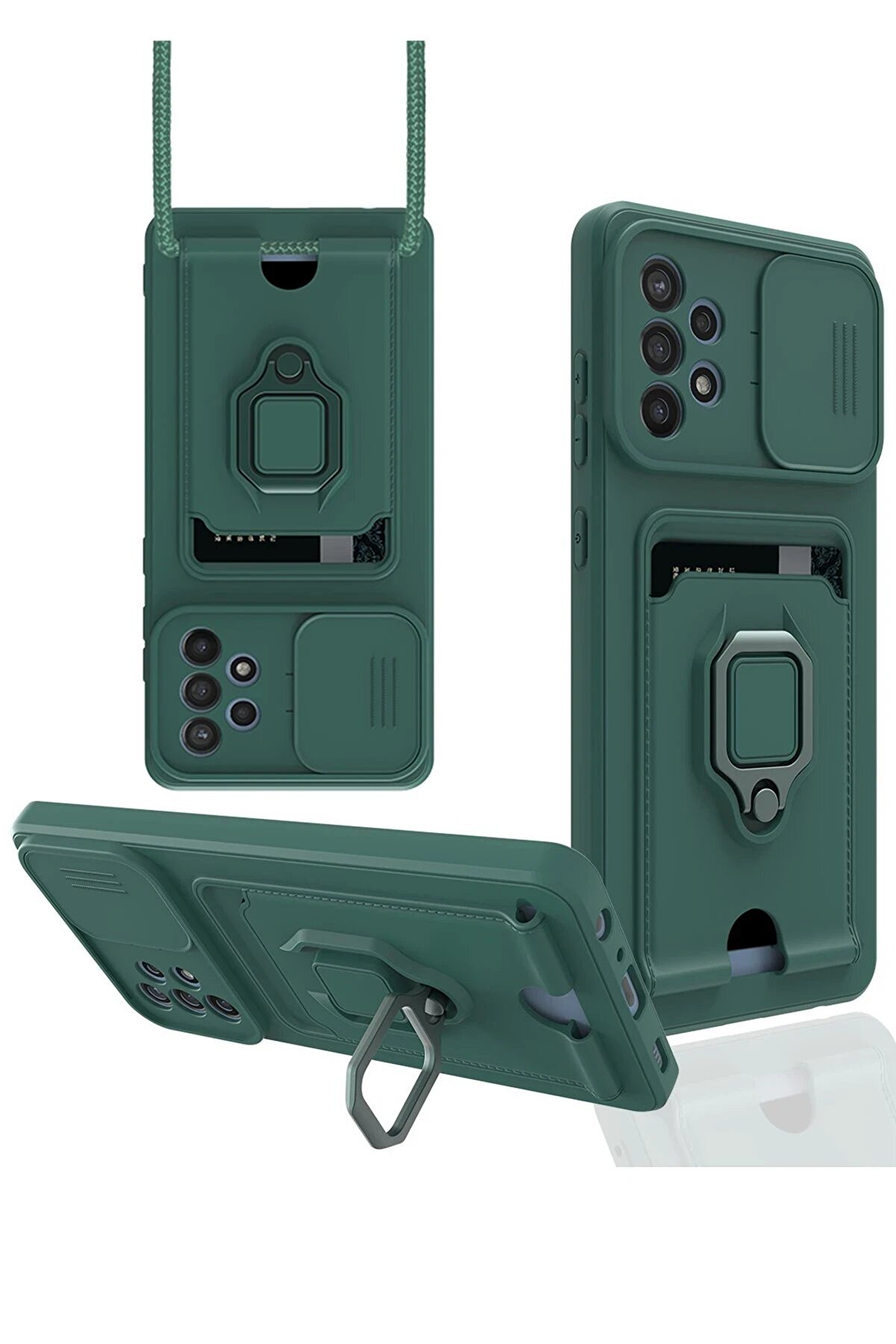 CepteToptan Samsung Galaxy A72 Kılıf Zuma Kartvizitli Yüzüklü Silikon - Yeşil - DROPX8232-9215