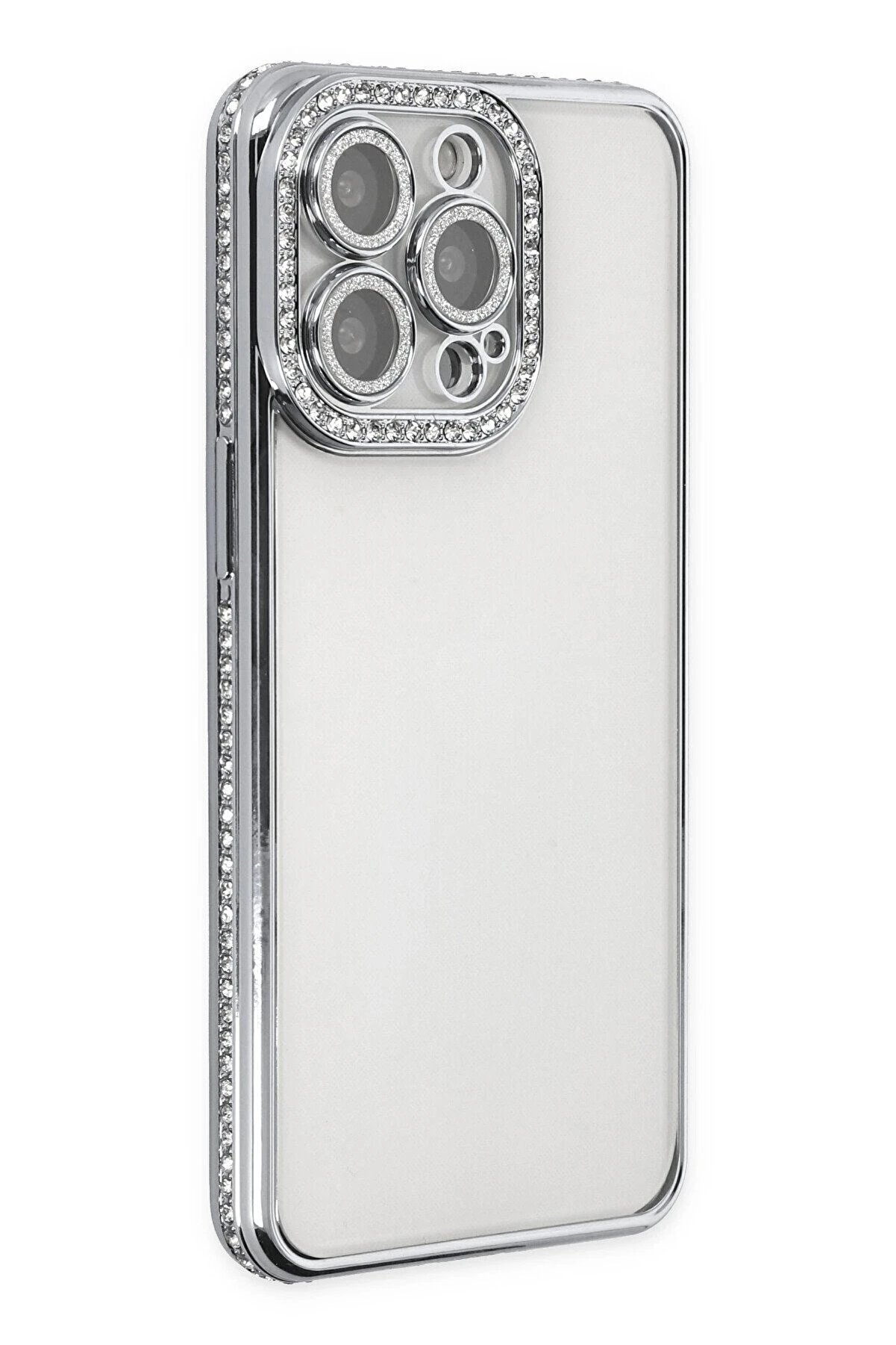 CepteToptan iPhone 13 Pro Kılıf Joke Taşlı Silikon - G&uuml;m&uuml;ş - DROPX8655-9136