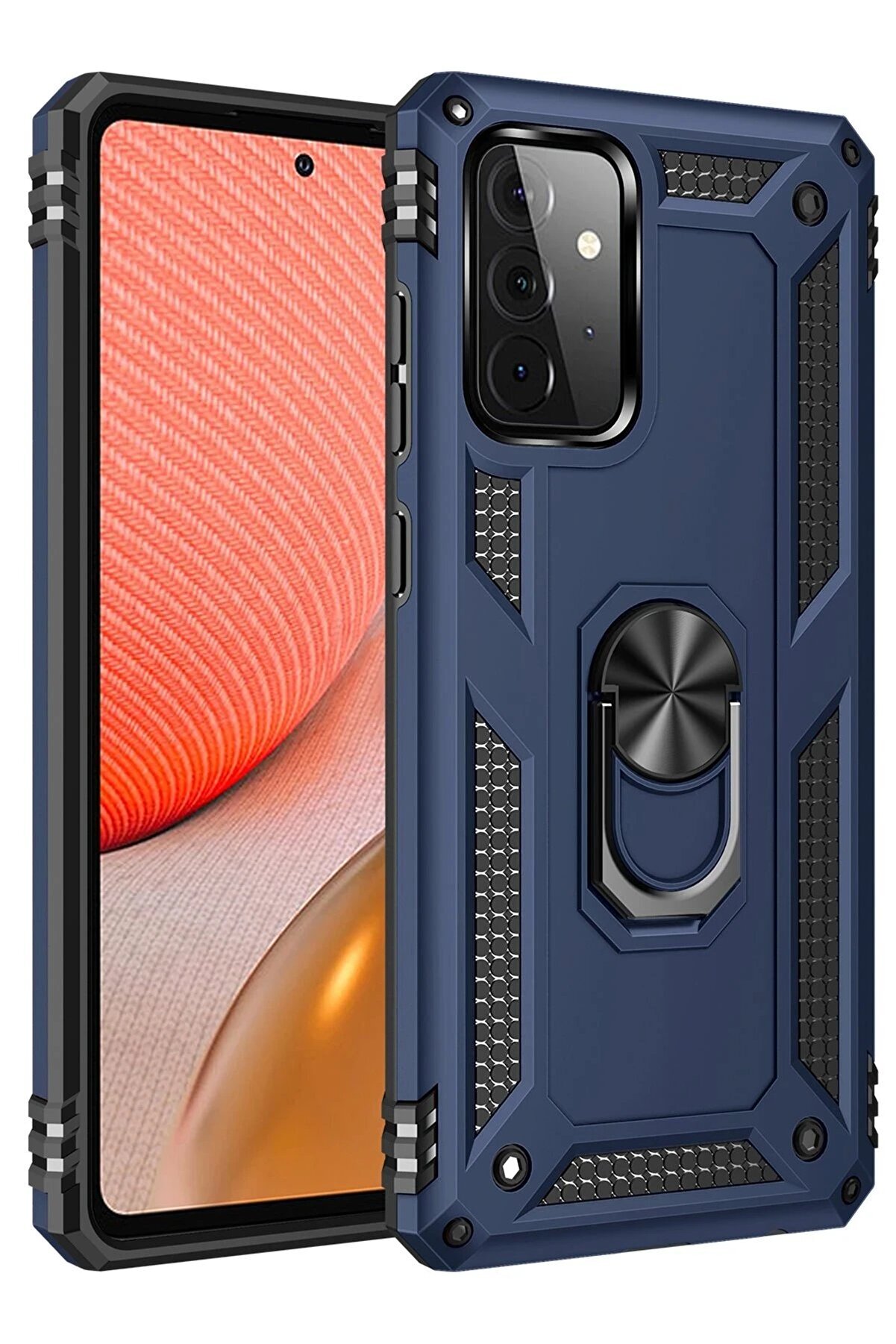 CepteToptan Samsung Galaxy A72 Kılıf Sofya Yüzüklü Silikon Kapak - Lacivert - DROPX9390-7935