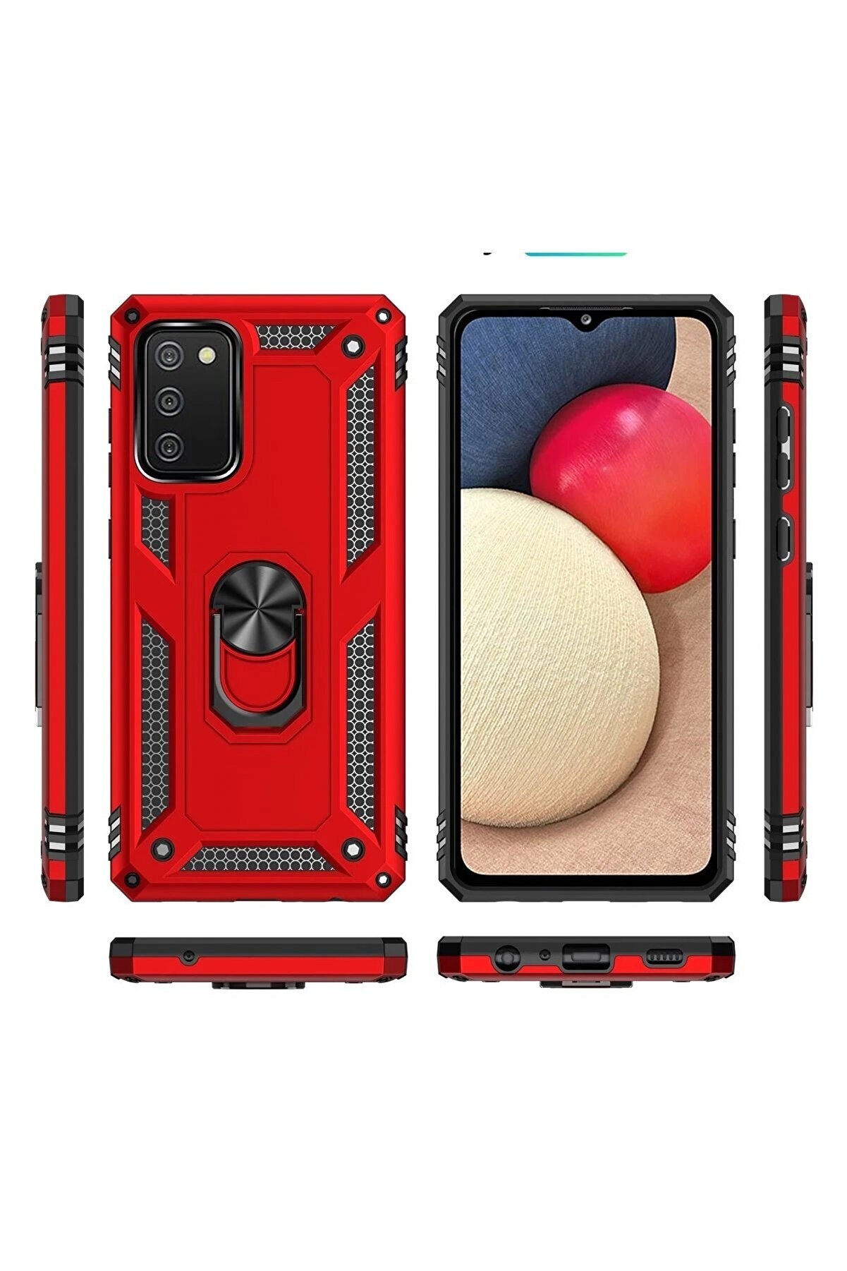 Samsung Galaxy A03S Kılıf Sofya Yüzüklü Si̇li̇kon Kapak - Kırmızı - Dropx4830-5136