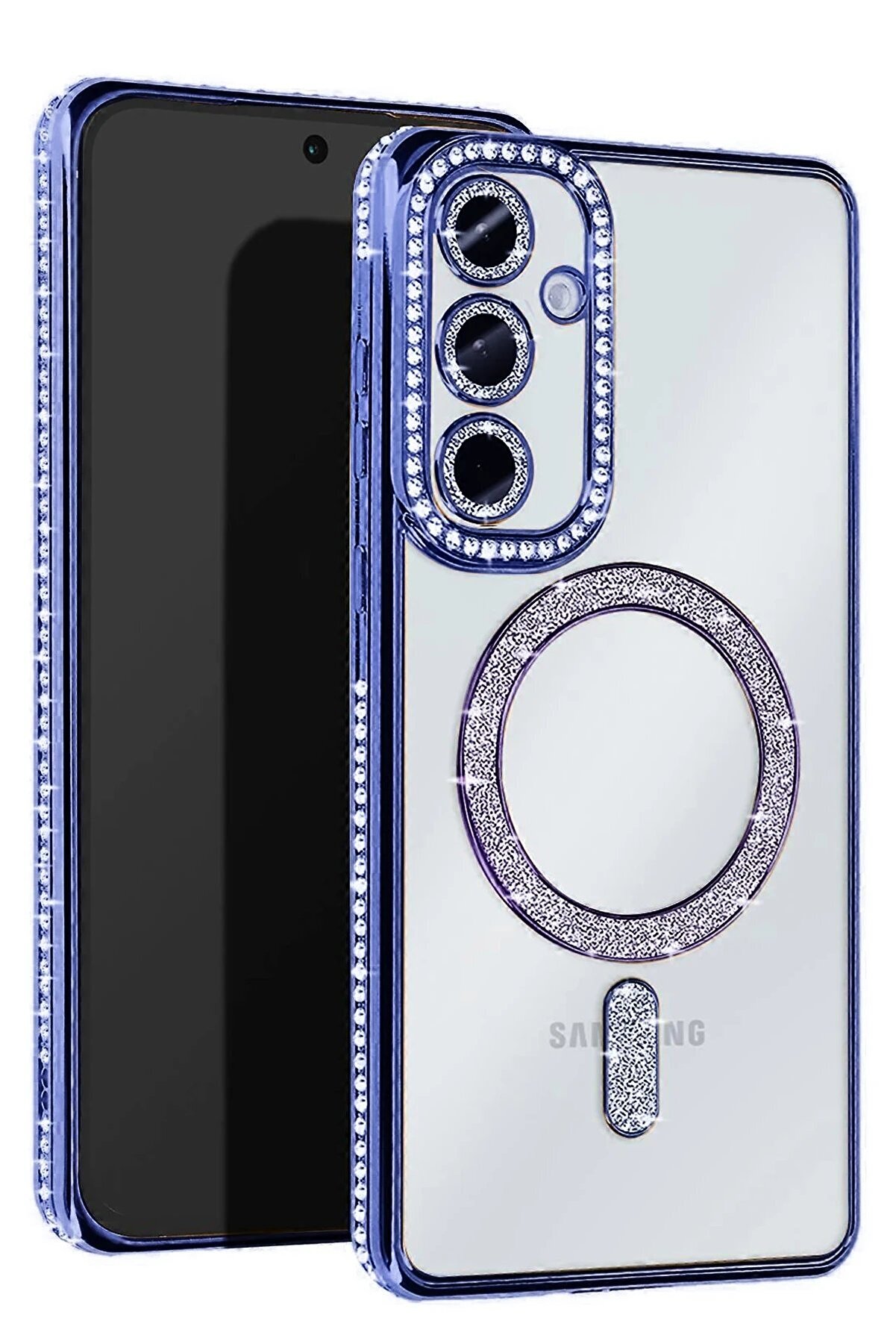 CepteToptan Samsung Galaxy S25 Kılıf Joke Simli Magneticsafe Kılıf - Mavi - DROPX1974-3976