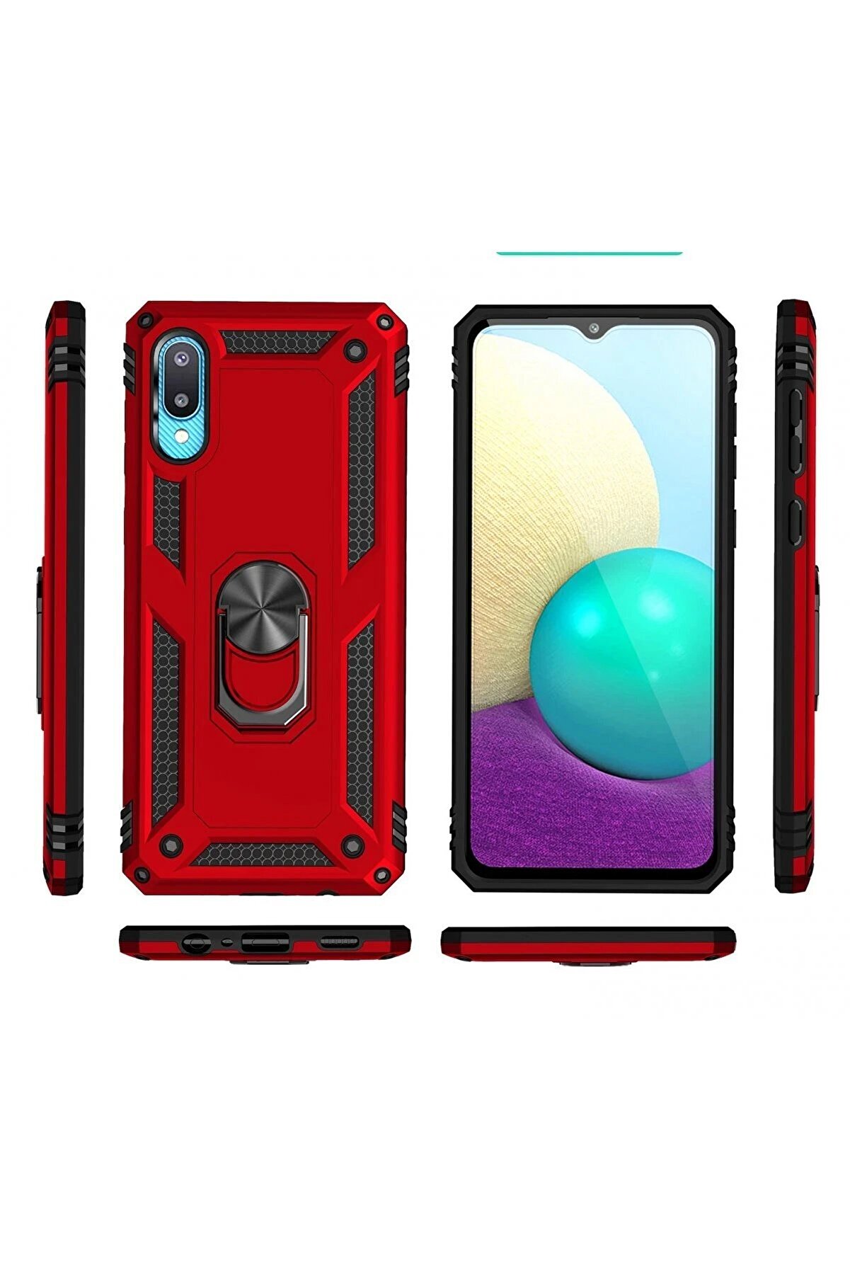 Samsung Galaxy A02 Kılıf Sofya Yüzüklü Si̇li̇kon Kapak - Kırmızı - Dropx9933-9944