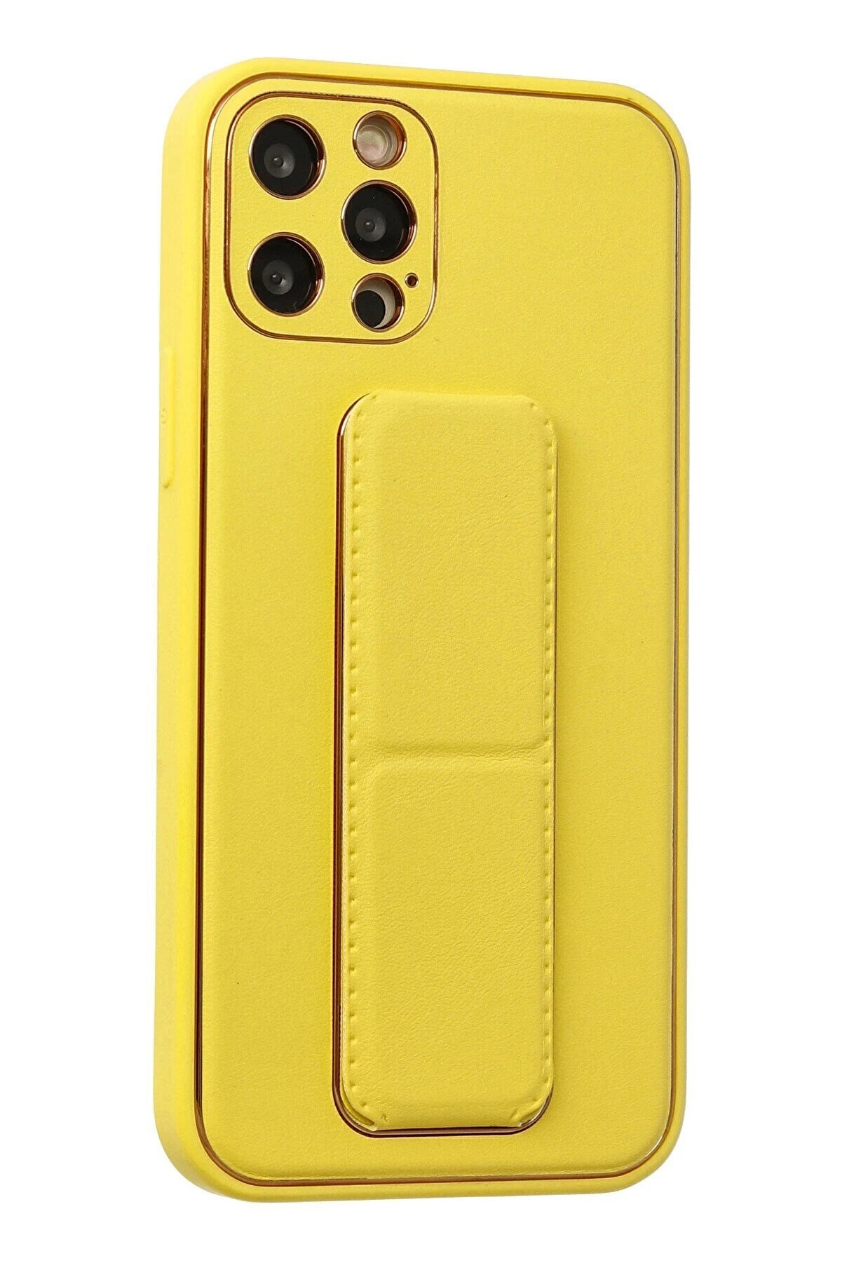 İphone 12 Pro Kılıf Coco Deri̇ Standlı Kapak - Sarı - Dropx9542-1919