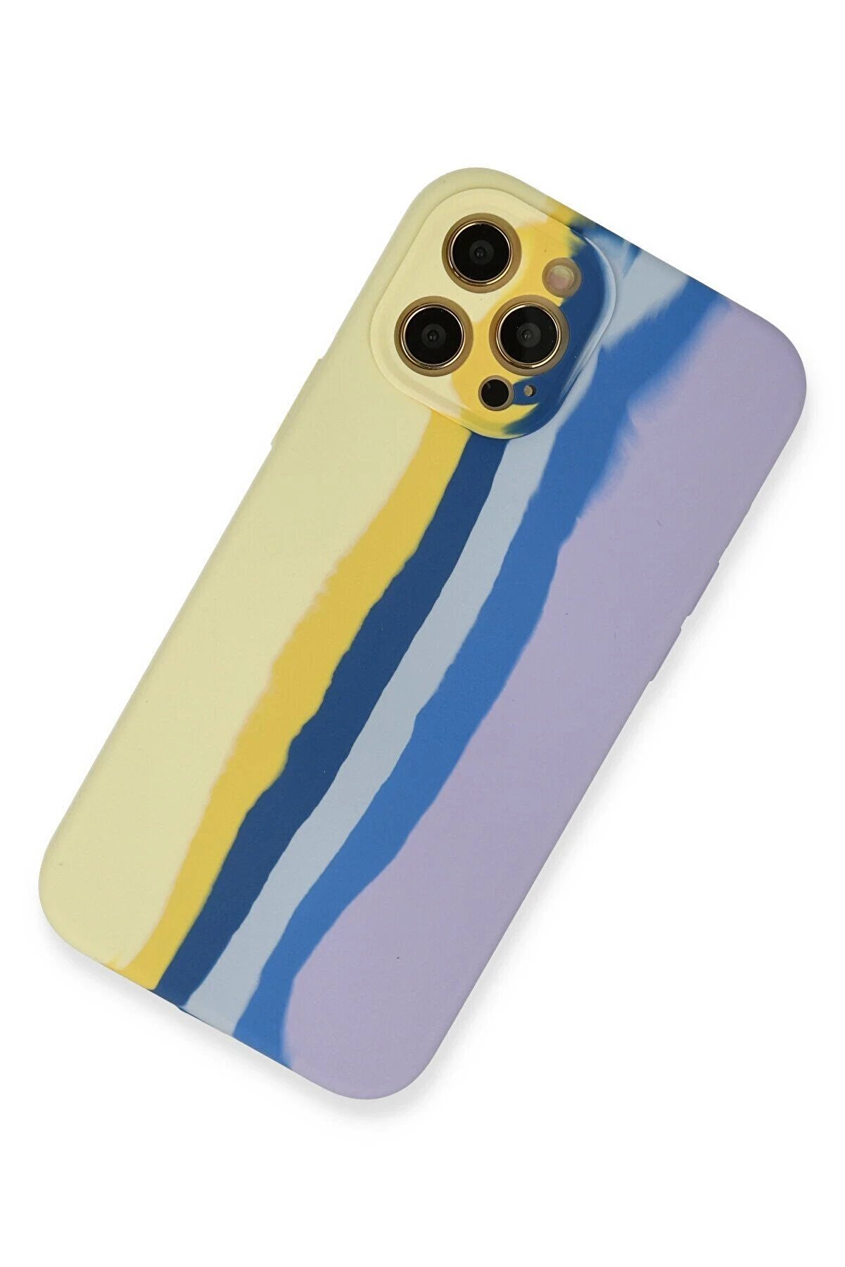 İphone 12 Pro Max Kılıf Ebruli̇ Lansman Si̇li̇kon - Sarı-Li̇la - Dropx7228-8442