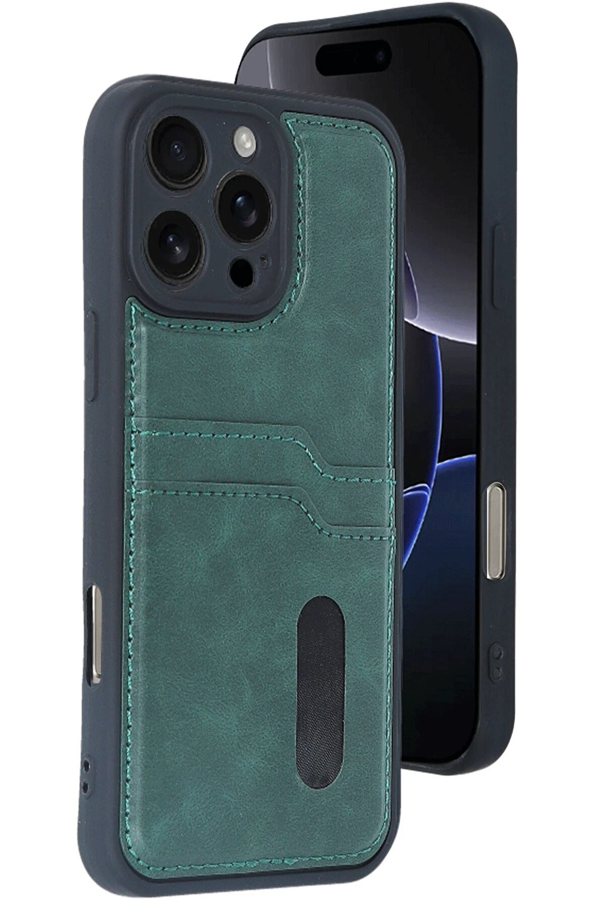 İphone 16 Pro Max Kılıf Sara Kartvi̇zi̇tli̇ Deri̇ Kılıf - Koyu Yeşi̇l - Dropx5719-5623