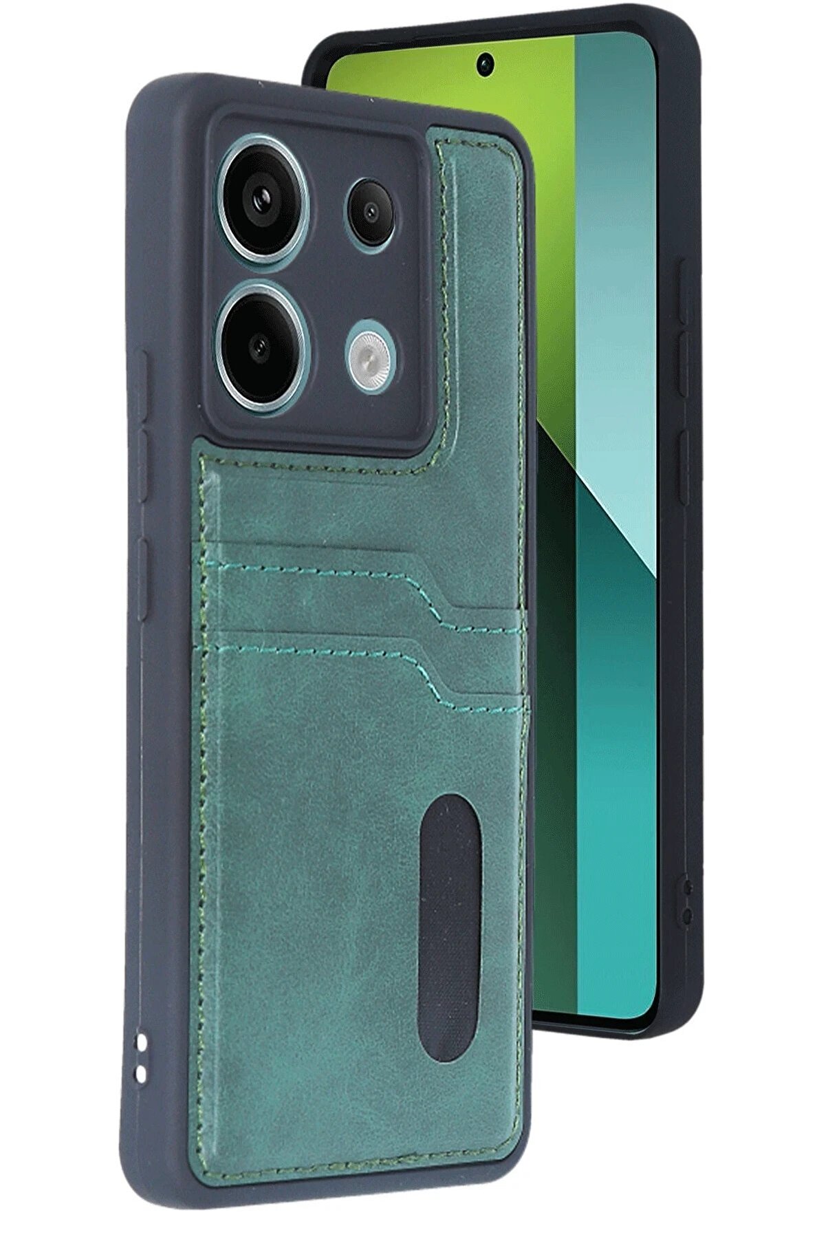 CepteToptan Xiaomi Redmi Note 13 Pro 5G Kılıf Sara Kartvizitli Deri Kılıf - Koyu Yeşil - DROPX5937-9838