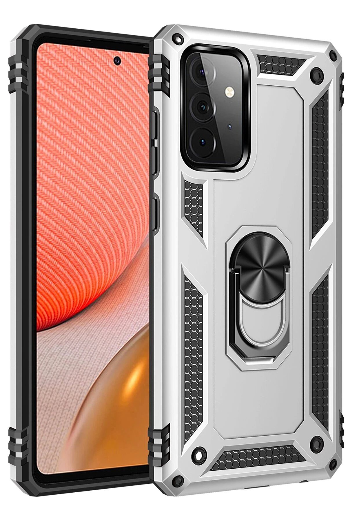 CepteToptan Samsung Galaxy A72 Kılıf Sofya Yüzüklü Silikon Kapak - Gümüş - DROPX2156-6399