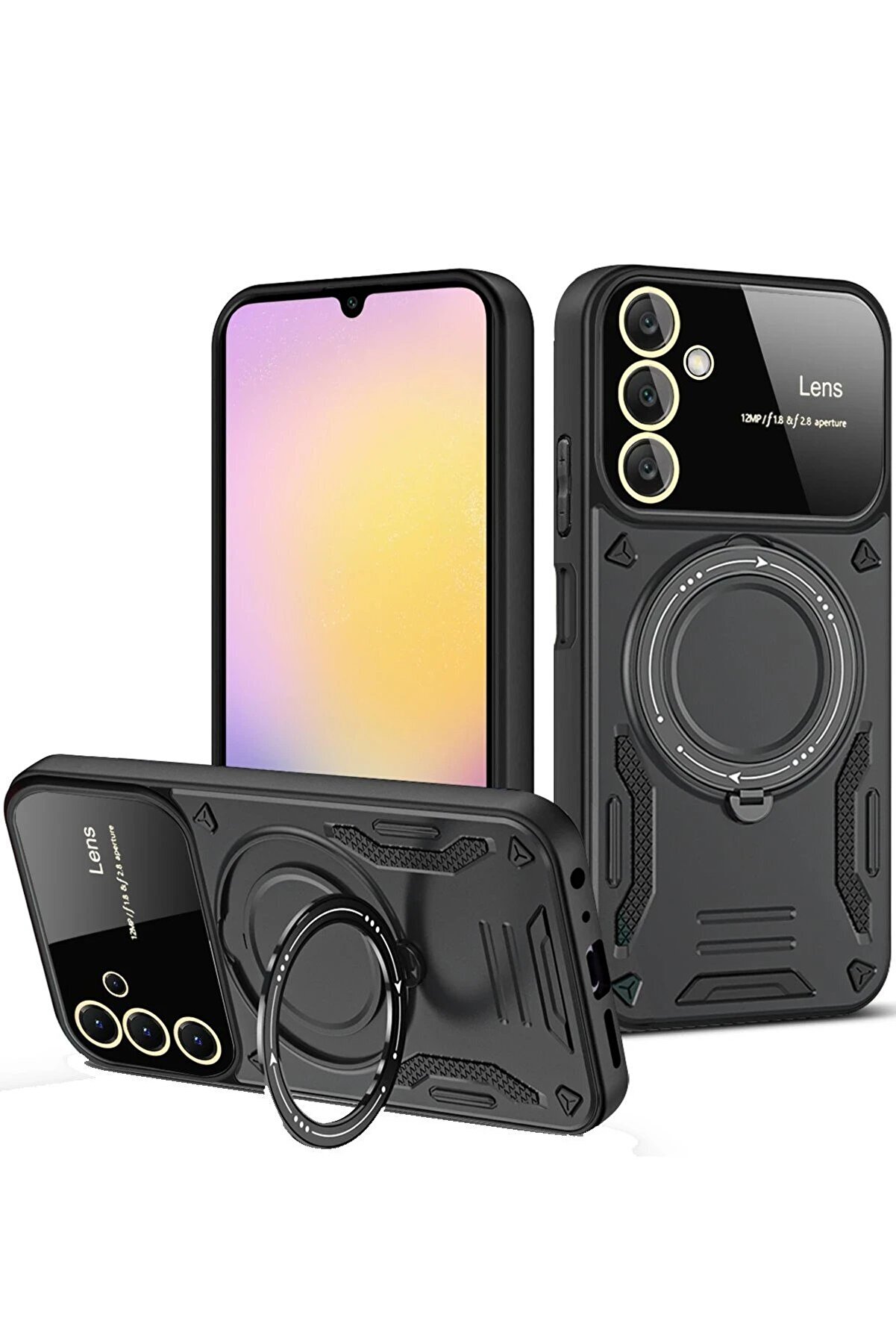 CepteToptan Samsung Galaxy A36 Kılıf Joy Lens Standlı Kapak - Siyah - DROPX3330-7148