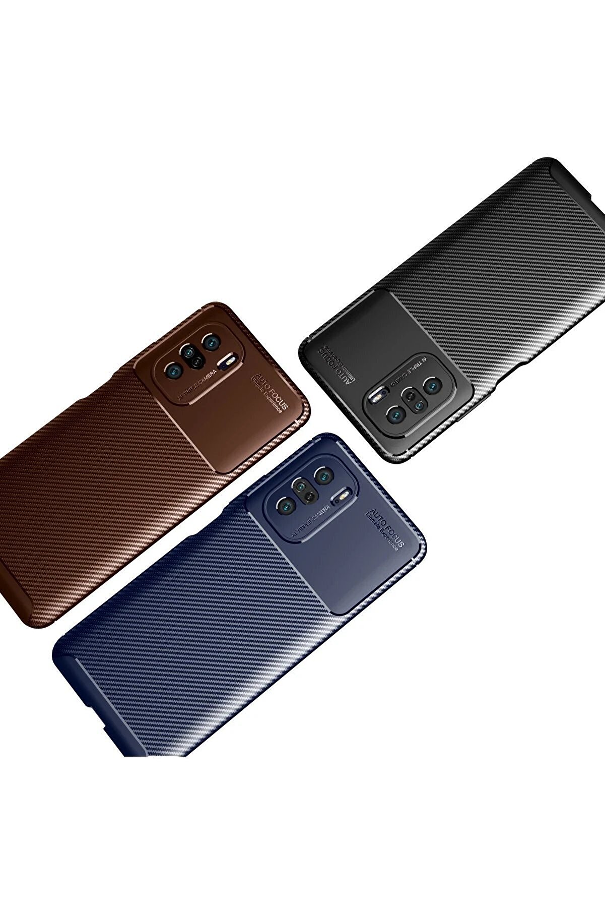 Newface Xi̇aomi̇ Poco F3 Kılıf Auto Focus Karbon Kapak - Kahverengi̇