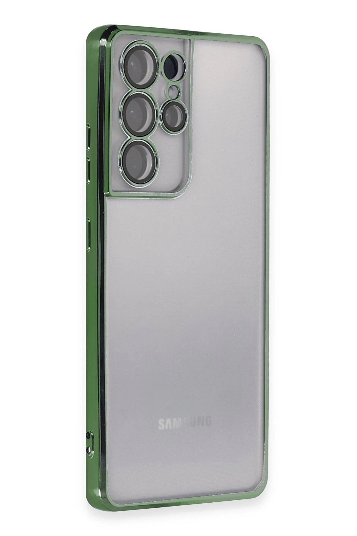 CepteToptan Samsung Galaxy S21 Ultra Kılıf Lensli Silikon - Yeşil - DROPX5738-5426