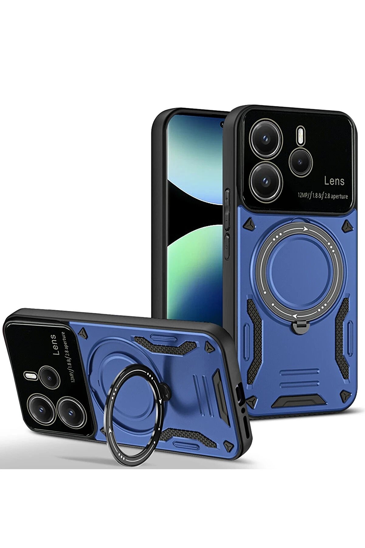 CepteToptan Xiaomi Redmi Note 14 4G Kılıf Joy Lens Standlı Kapak - Lacivert - DROPX7566-4887