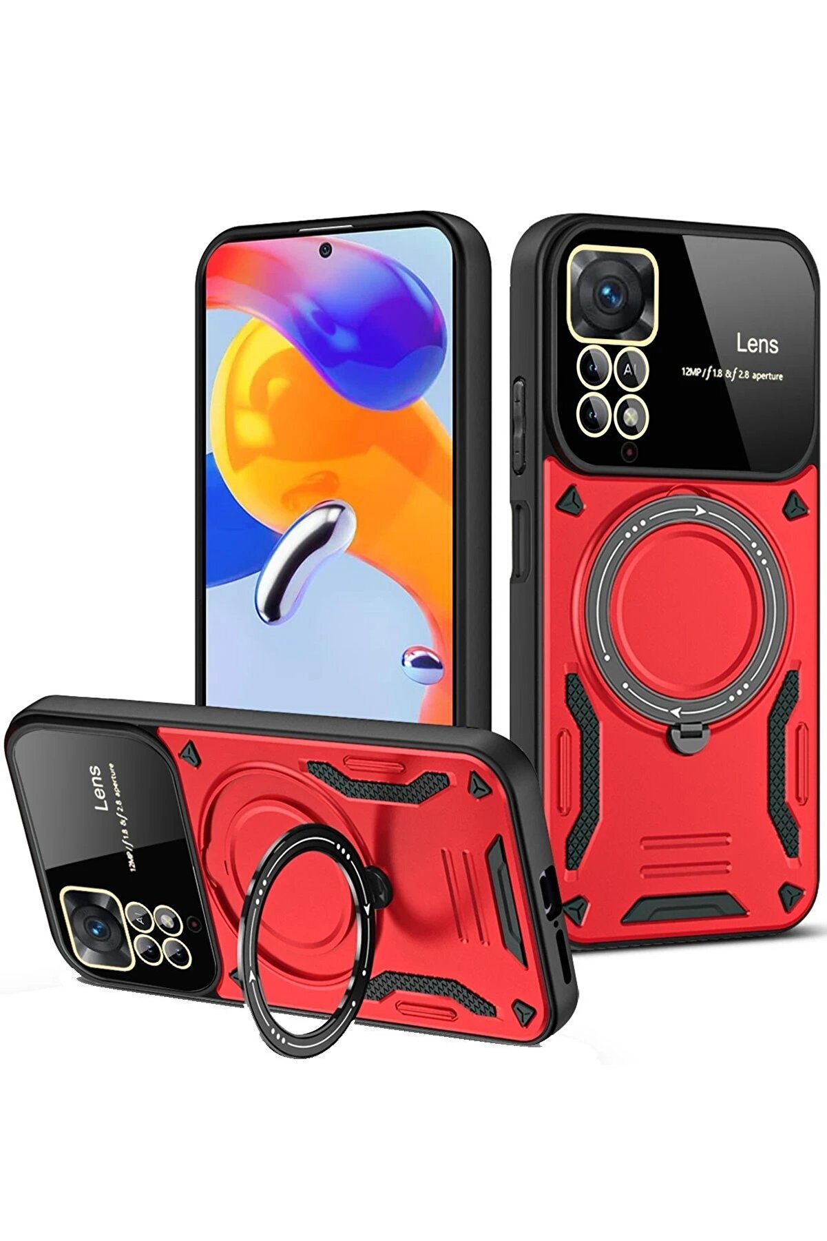 CepteToptan Xiaomi Redmi Note 12 Pro 4G Kılıf Joy Lens Standlı Kapak - Kırmızı - DROPX2859-5273