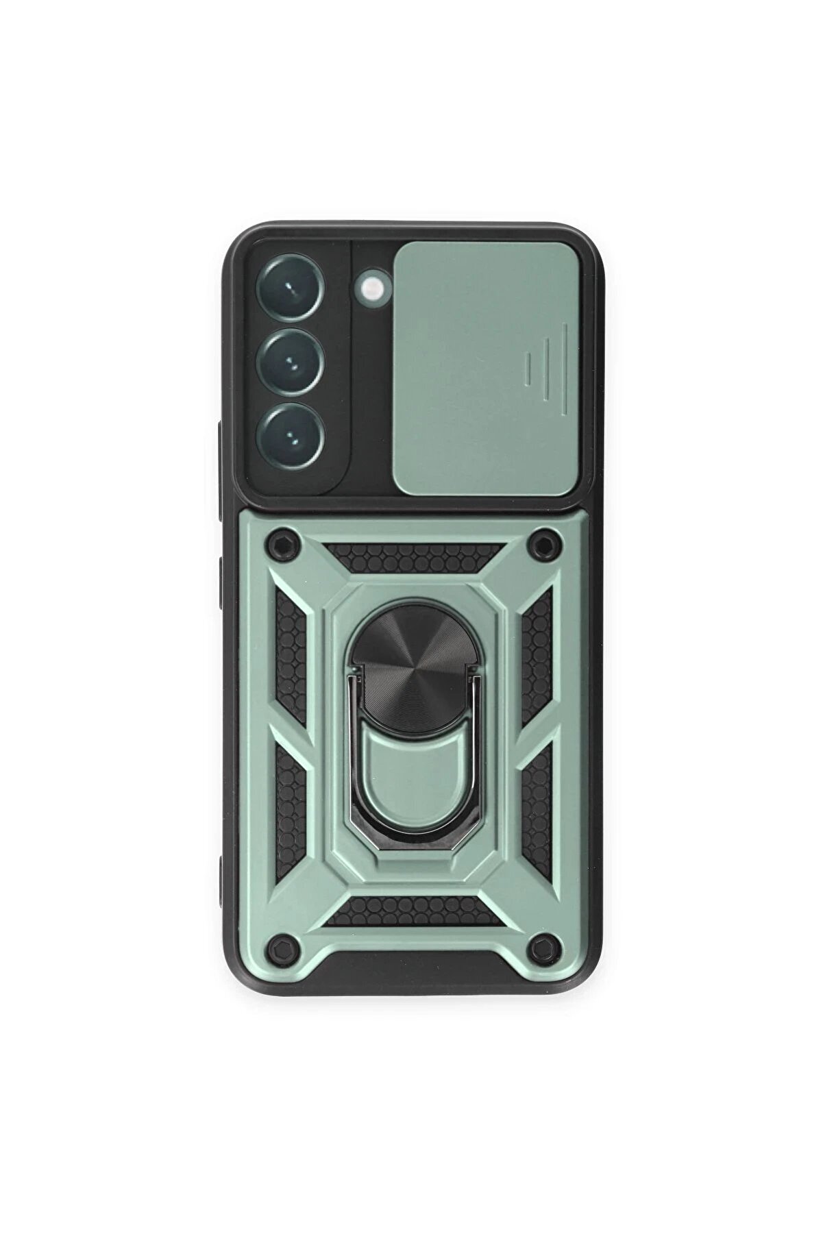 CepteToptan Samsung Galaxy S24 Kılıf Pars Lens Yüzüklü Silikon - Yeşil - DROPX2843-3555