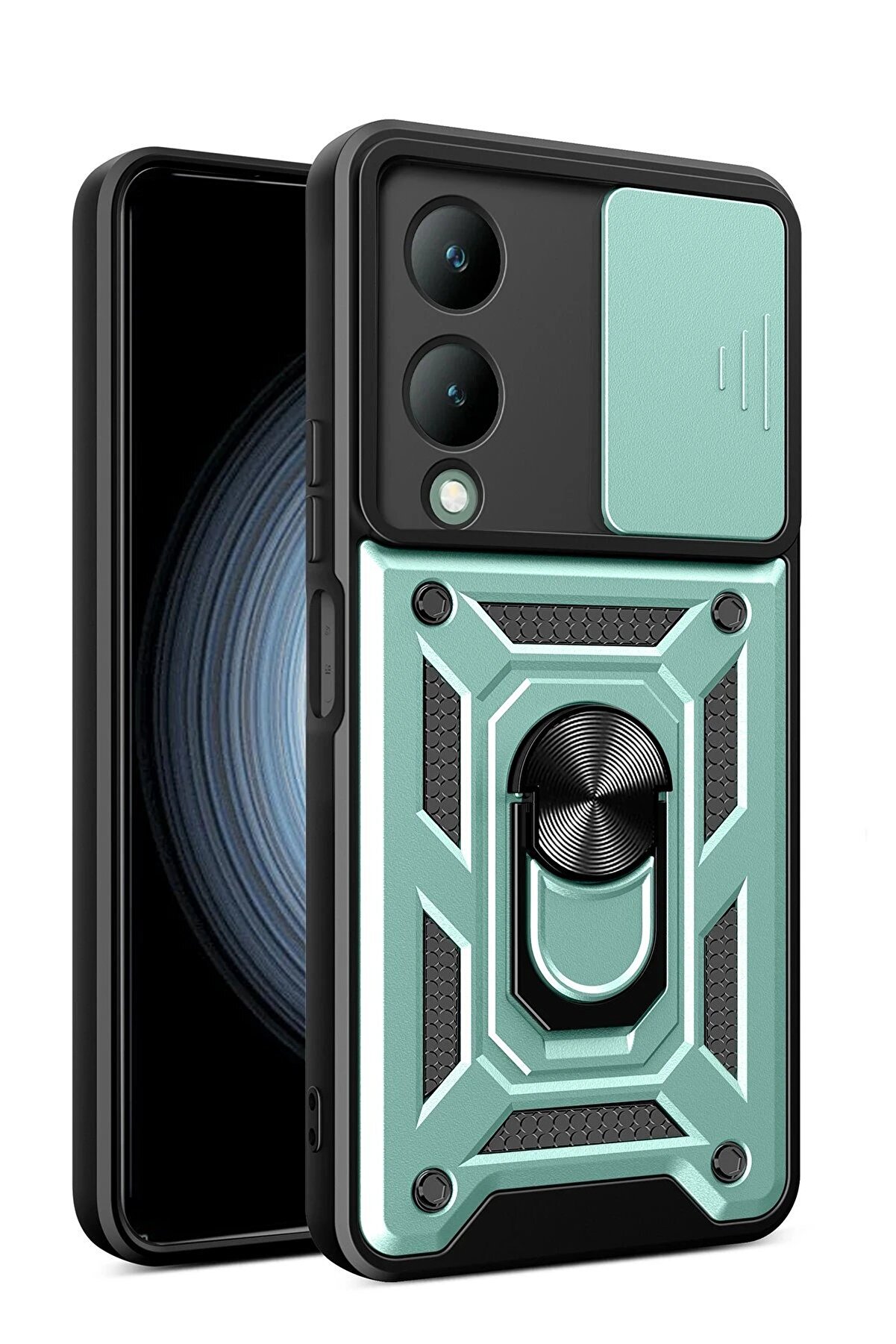 CepteToptan Vivo Y17S Kılıf Pars Lens Yüzüklü Silikon - Yeşil - DROPX3111-3735