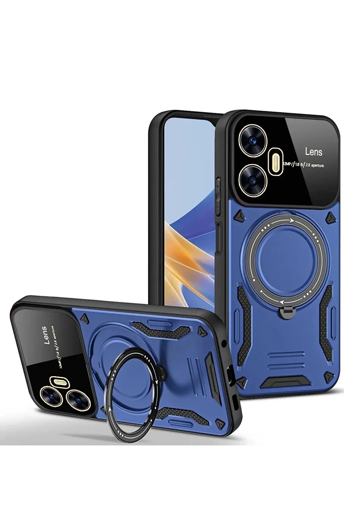 CepteToptan Realme C55 Kılıf Joy Lens Standlı Kapak - Lacivert - DROPX3142-7265