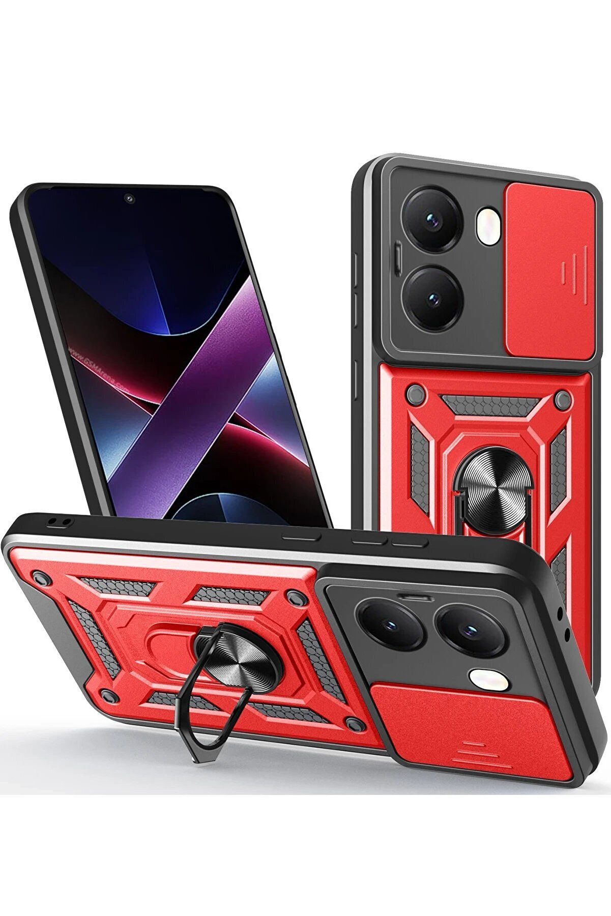 CepteToptan Xiaomi Poco X7 Pro Kılıf Pars Lens Yüzüklü Silikon - Kırmızı - DROPX1641-7306