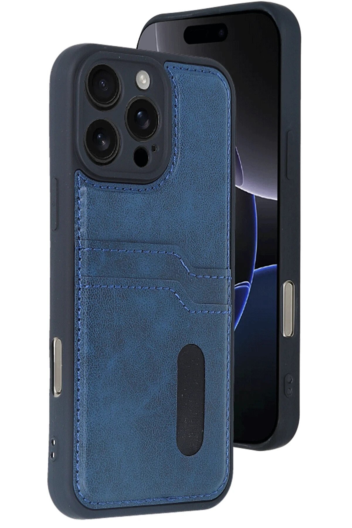 İphone 16 Pro Max Kılıf Sara Kartvi̇zi̇tli̇ Deri̇ Kılıf - Laci̇vert - Dropx2424-7741