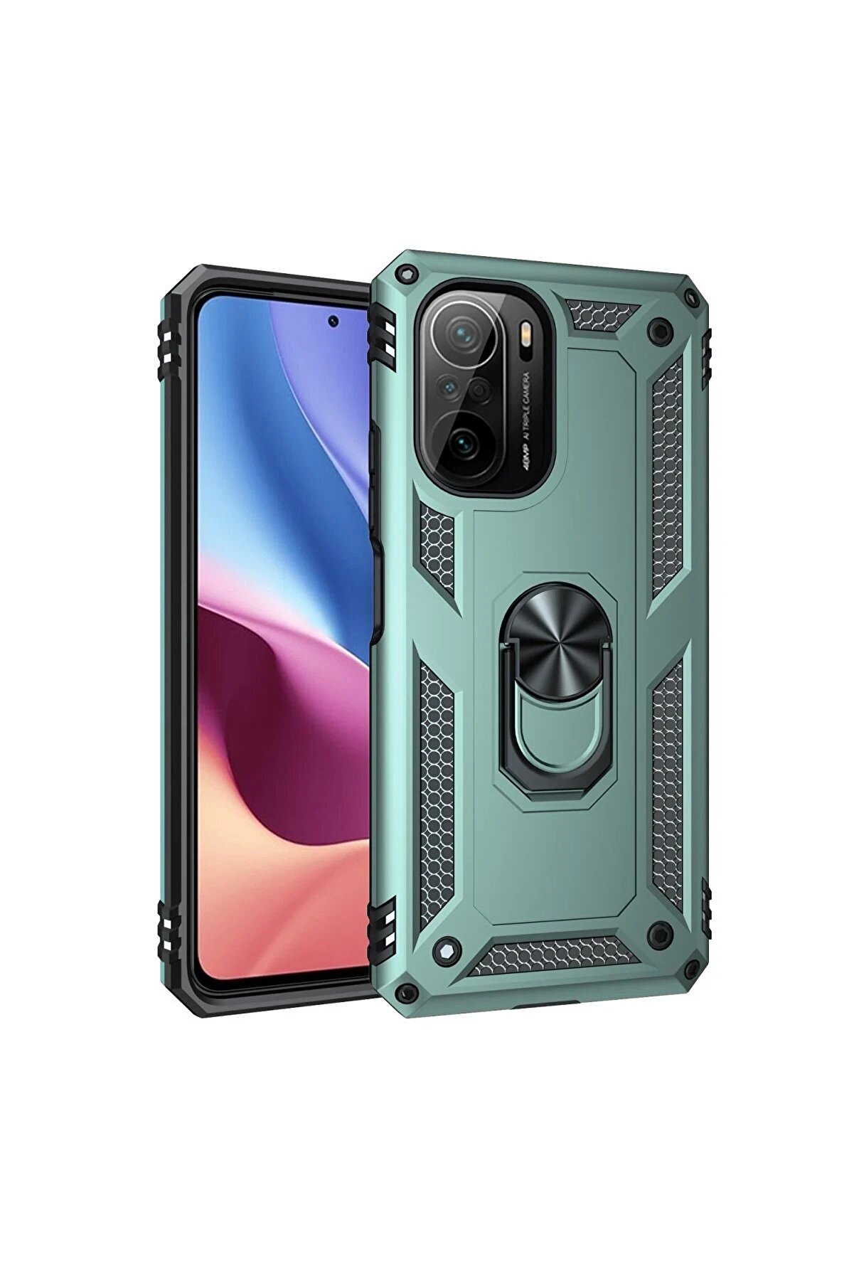 CepteToptan Xiaomi Poco F3 Kılıf Sofya Yüzüklü Silikon Kapak - Yeşil - DROPX1781-2298