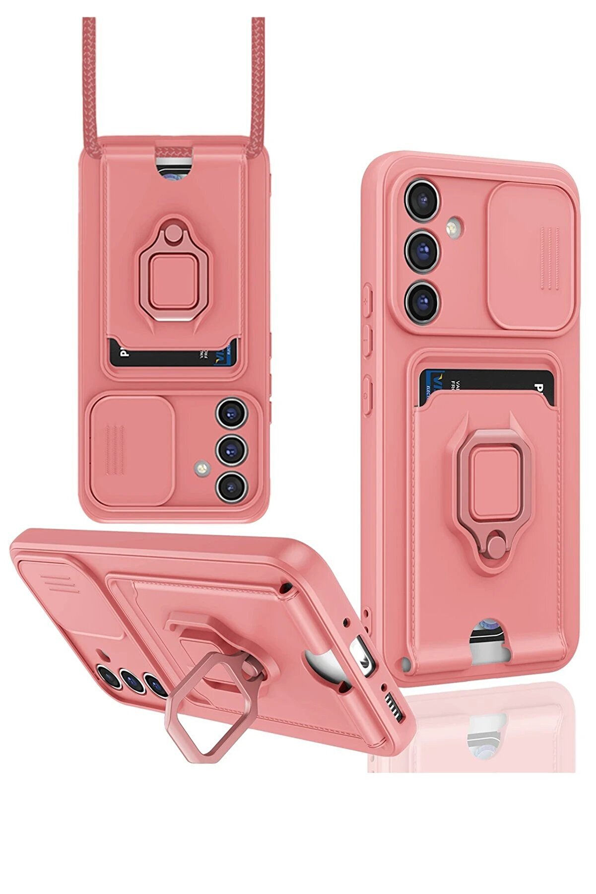 CepteToptan Samsung Galaxy A14 4G Kılıf Zuma Kartvizitli Yüzüklü Silikon - Pembe - DROPX2421-2009