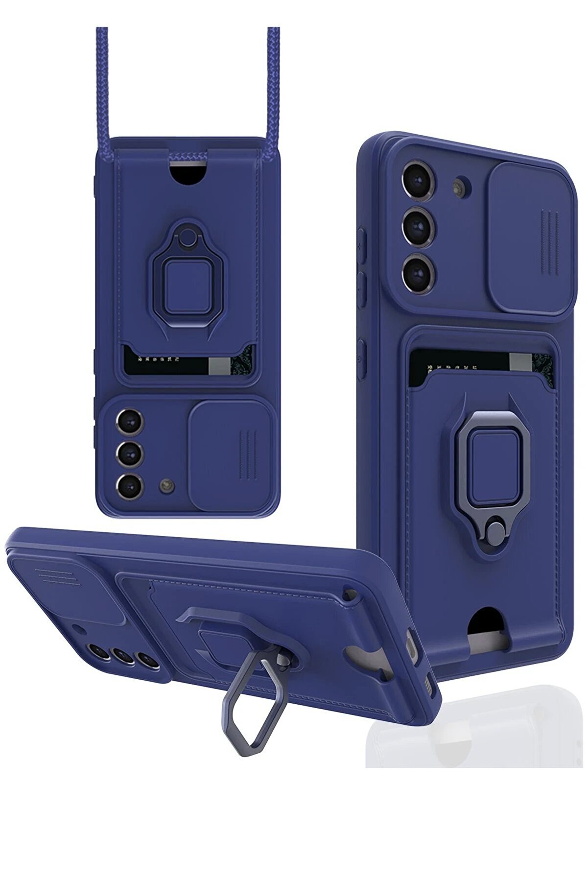 CepteToptan Samsung Galaxy S21 FE Kılıf Zuma Kartvizitli Yüzüklü Silikon - Lacivert - DROPX8422-7547